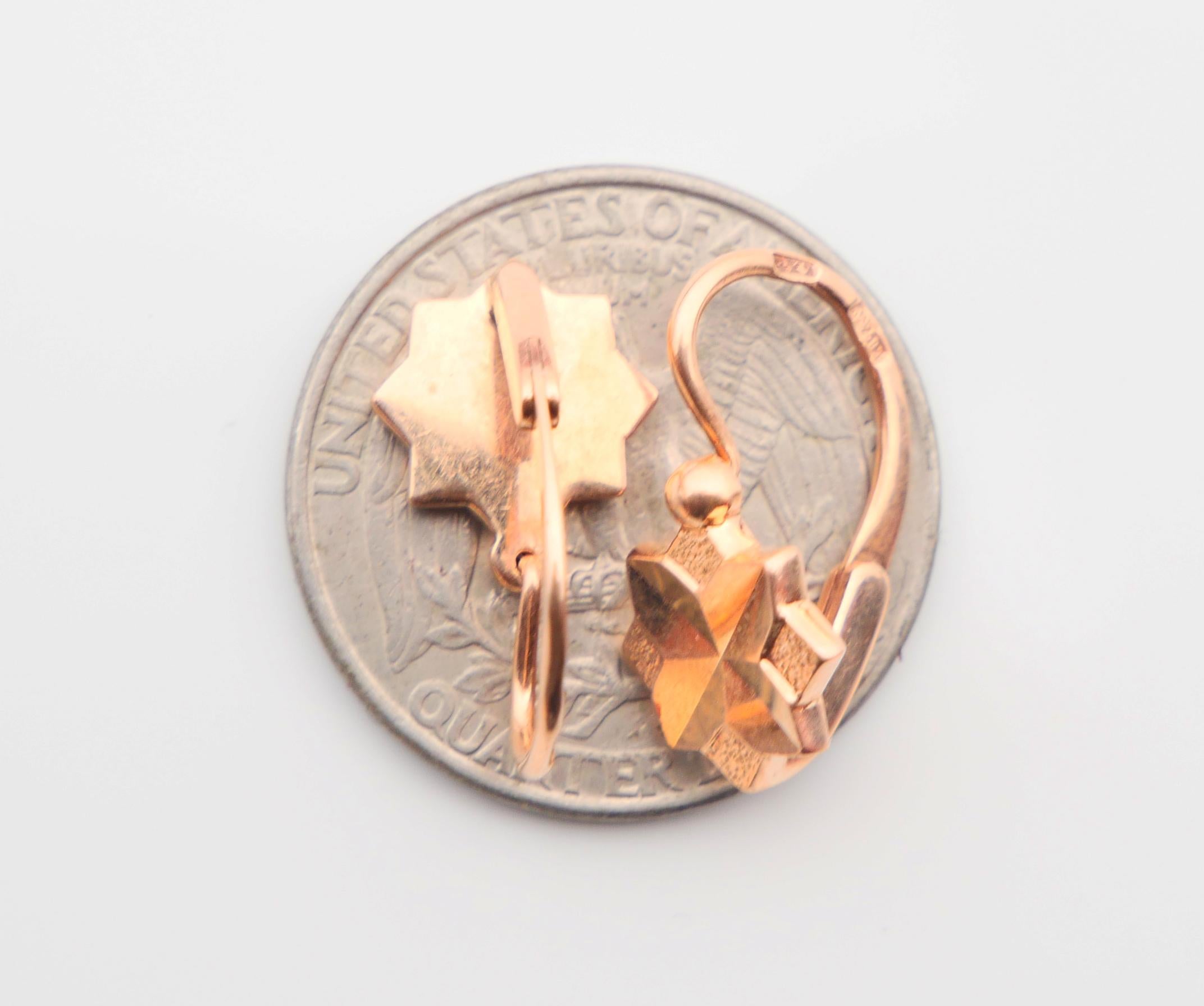 1985 USSR Russian Earrings solid 14K Rose Gold / 4 gr For Sale 4