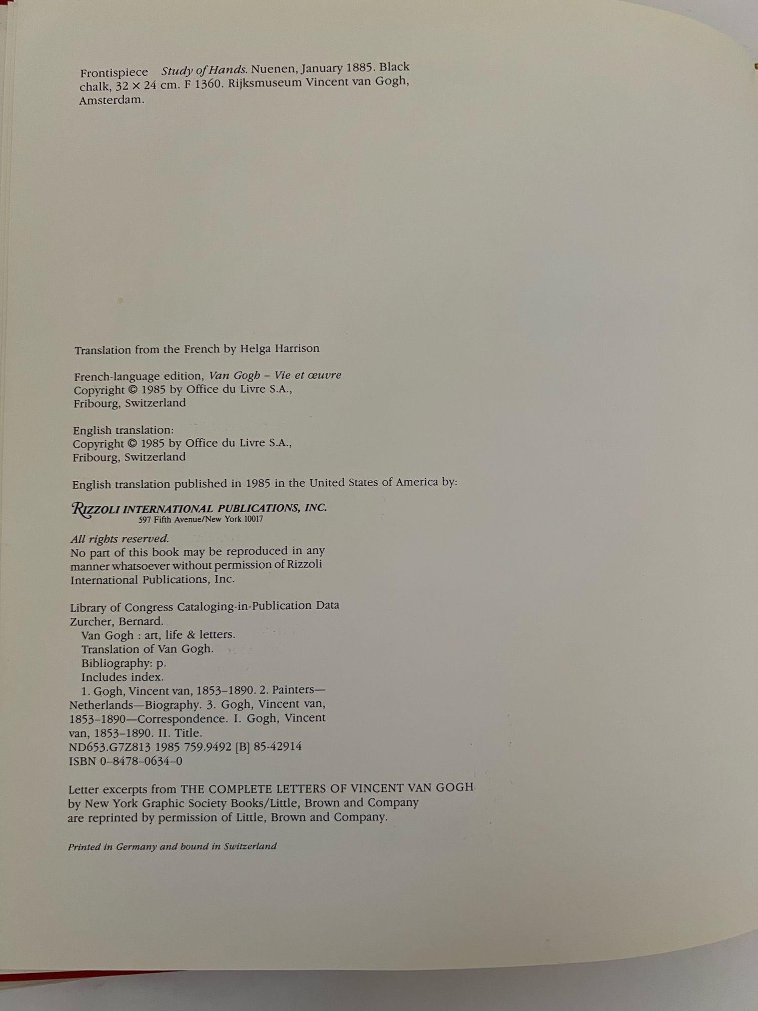 Expressionist 1985 Vincent Van Gogh Art Life and Letters by Bernard Zucker Hardcover Rizzolli