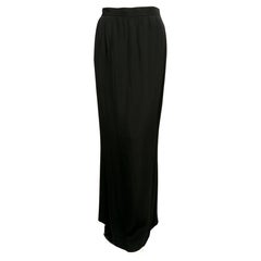 1985 YVES SAINT LAURENT black crepe maxi skirt with rhinestone buttons at back