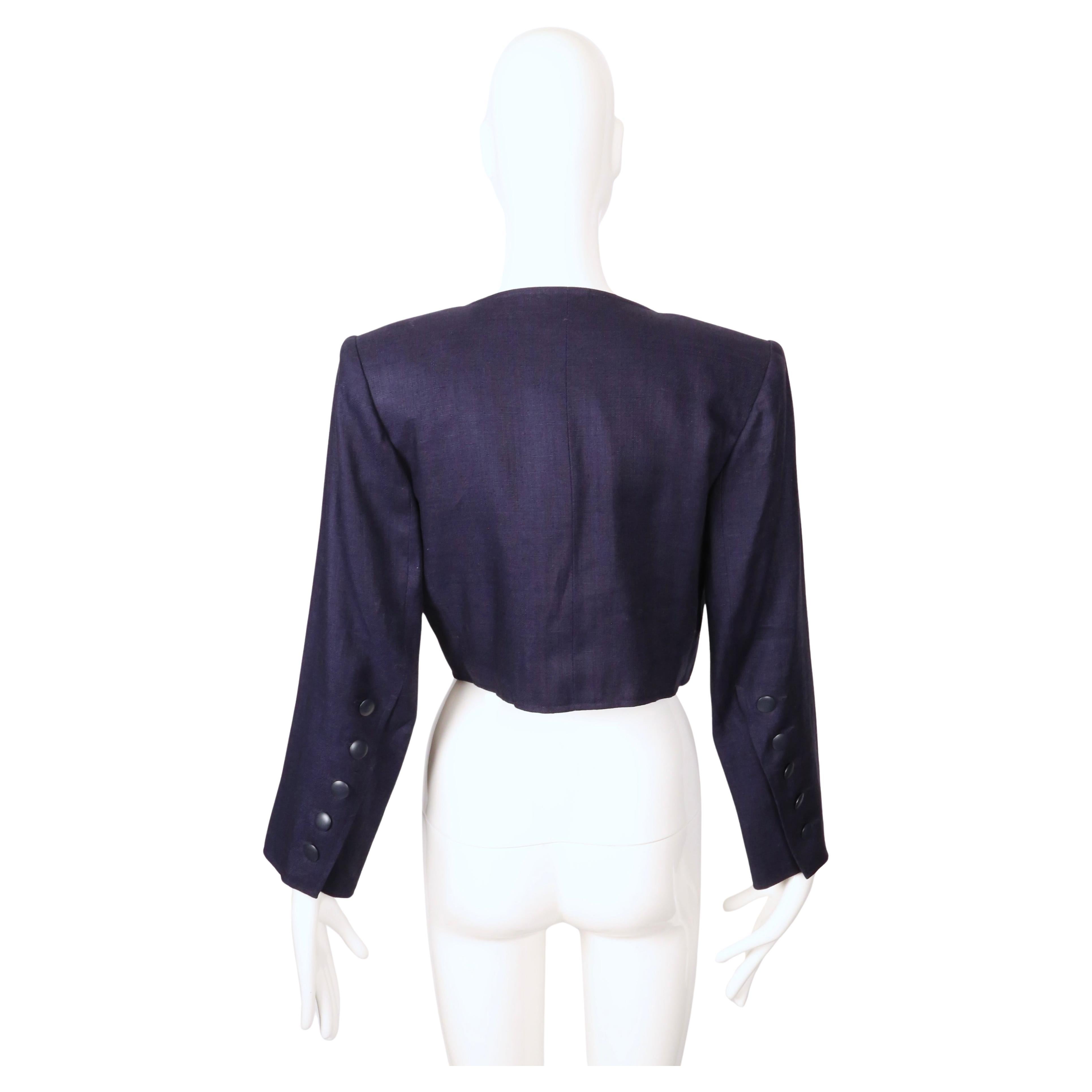 1985 YVES SAINT LAURENT  veste RUNWAY brodée avec garniture en soutache et perles en vente 6