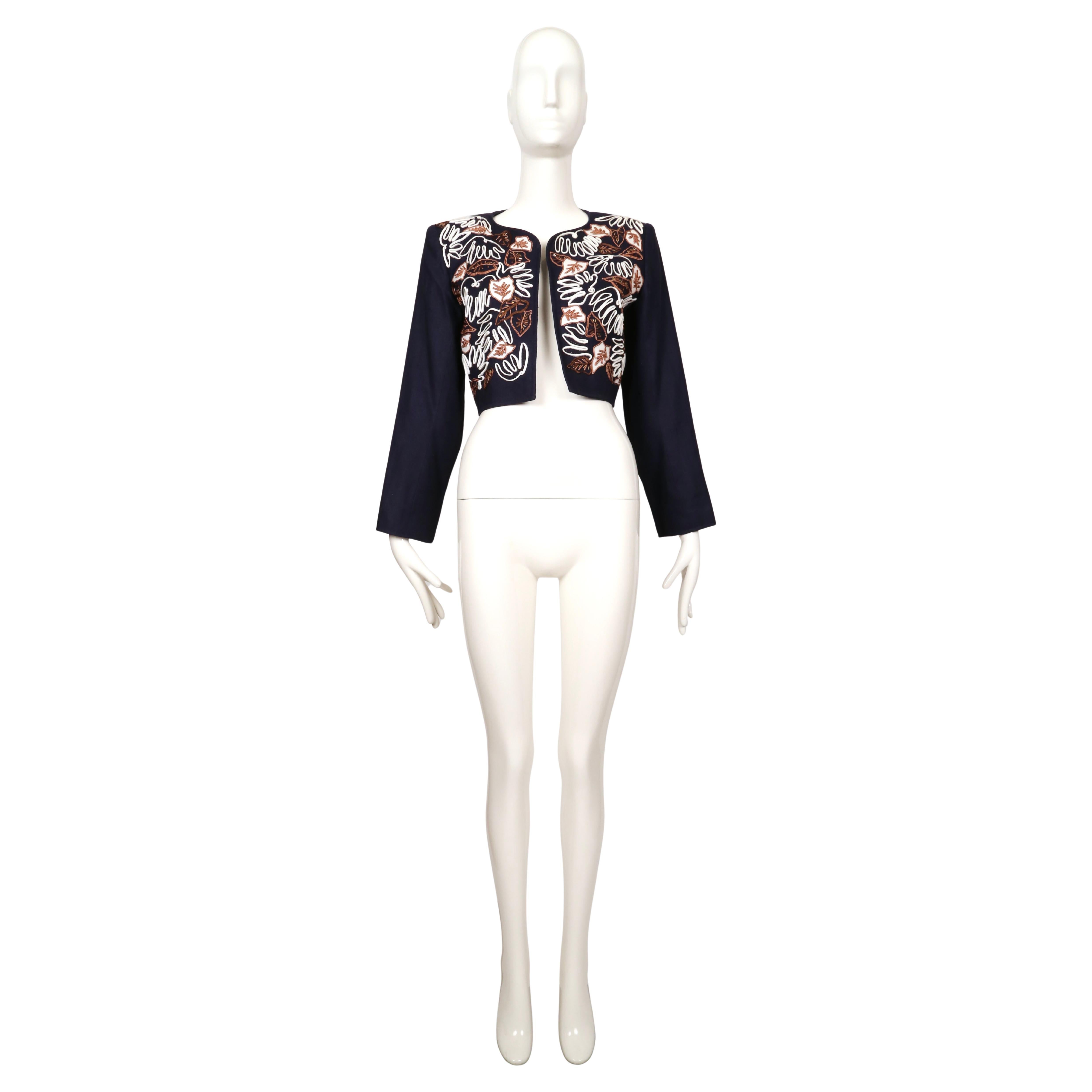 Beige 1985 YVES SAINT LAURENT  veste RUNWAY brodée avec garniture en soutache et perles en vente
