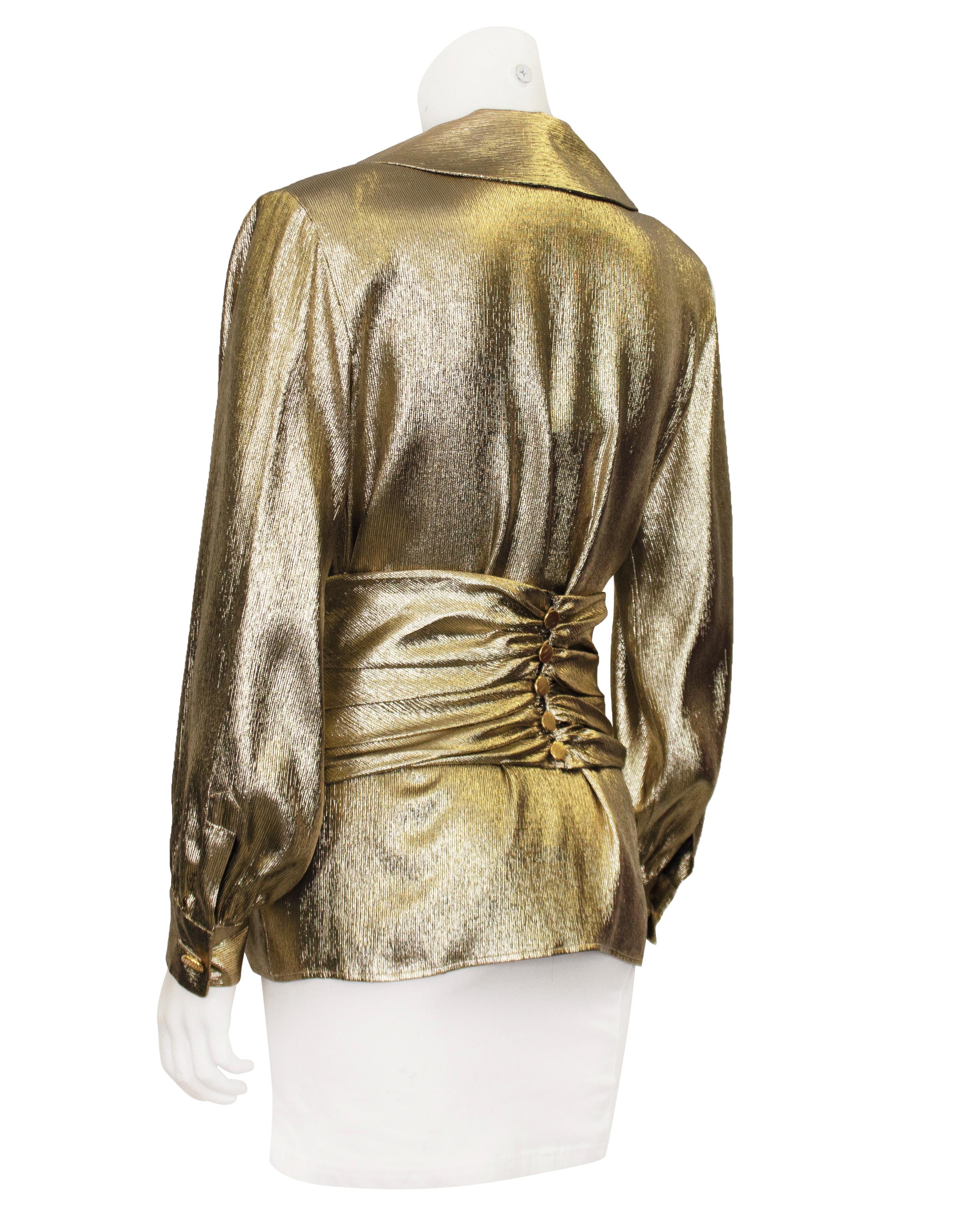 1985 Yves Saint Laurent Rive Gauche Gold Lame Shirt & Cummerbund In Good Condition For Sale In Toronto, Ontario