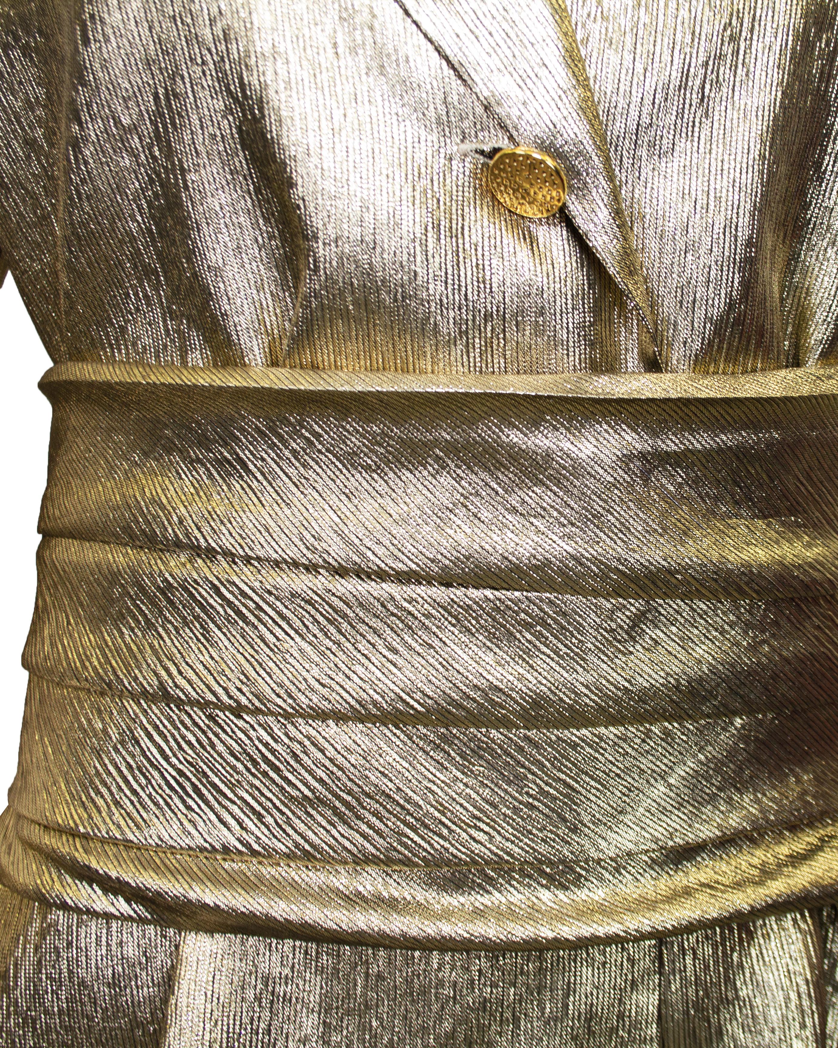 Women's 1985 Yves Saint Laurent Rive Gauche Gold Lame Shirt & Cummerbund For Sale