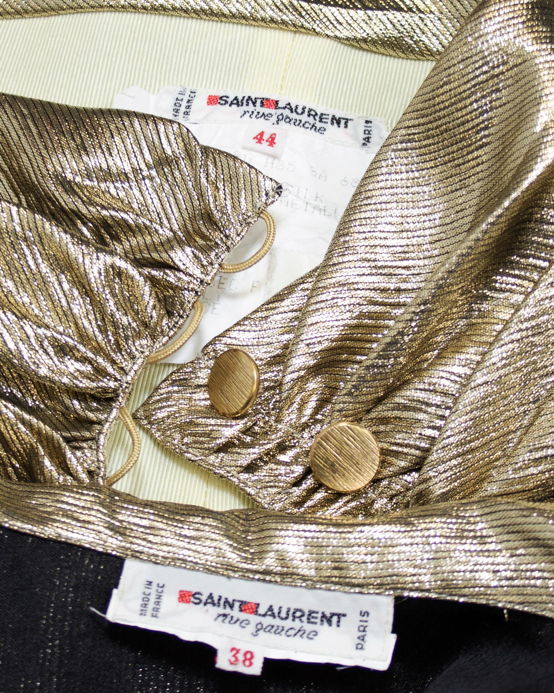 1985 Yves Saint Laurent Rive Gauche Gold Lame Shirt & Cummerbund For Sale 2