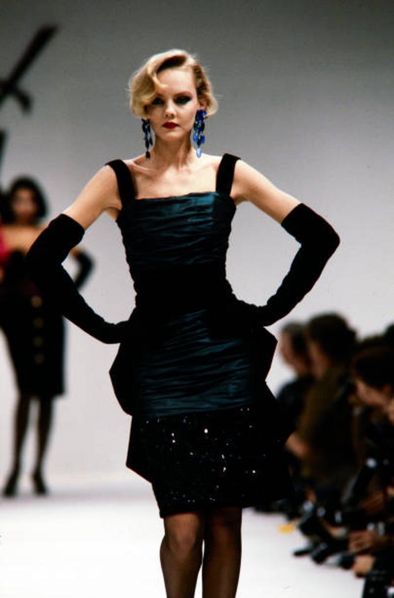 1984 YVES SAINT LAURENT sequined RUNWAY dress with ruched bodice For Sale 2