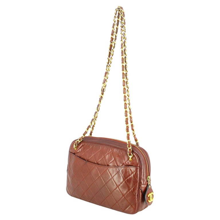 Chanel Vintage Brown Quilted Lambskin Duffle Gold Hardware, 1986