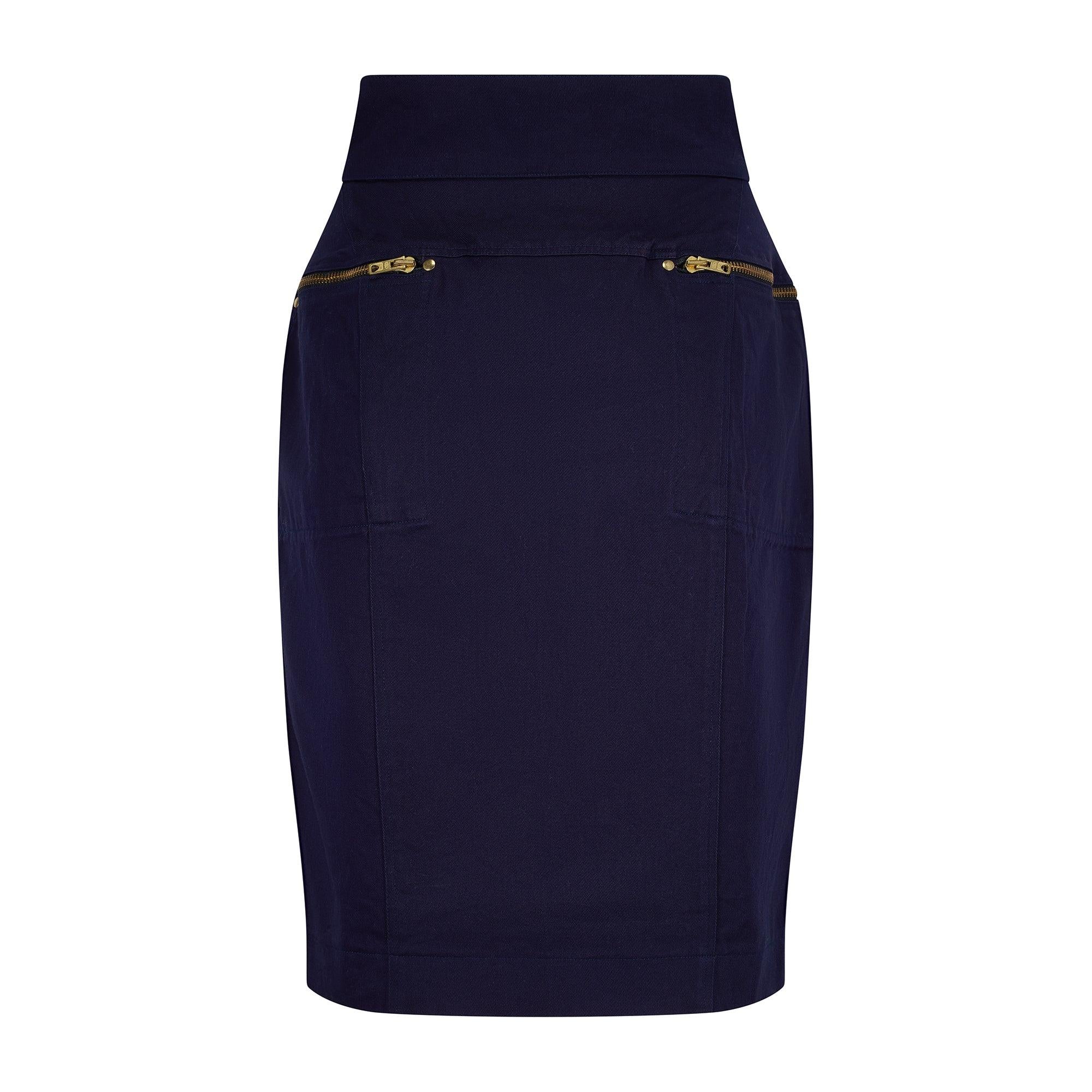 Black 1986 Alaïa Documented Indigo Cotton Pencil Skirt with Zip For Sale