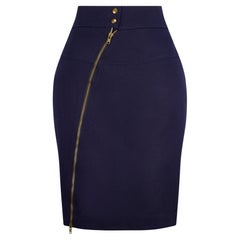 1986 Alaïa Documented Falda lápiz de algodón índigo con cremallera