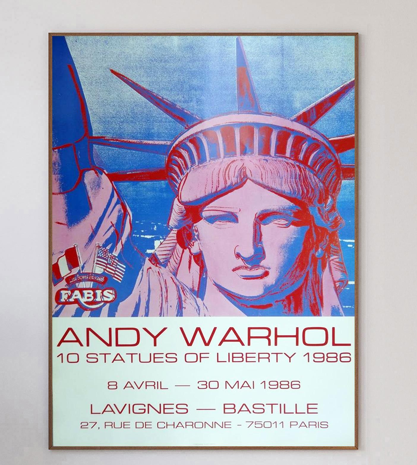 This wonderful poster was created for the Andy Warhol exhibition at the Galerie Lavigne in 1986. Featuring his iconic artwork of the same year, a reassessment of his earlier 1962 work, this stunning and extremely rare offset lithograph is on heavy