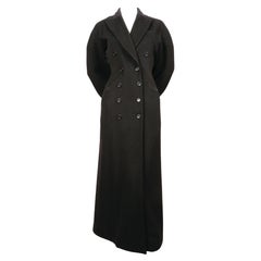 1986 AZZEDINE ALAIA black wool gabardine RUNWAY coat with seamed back 