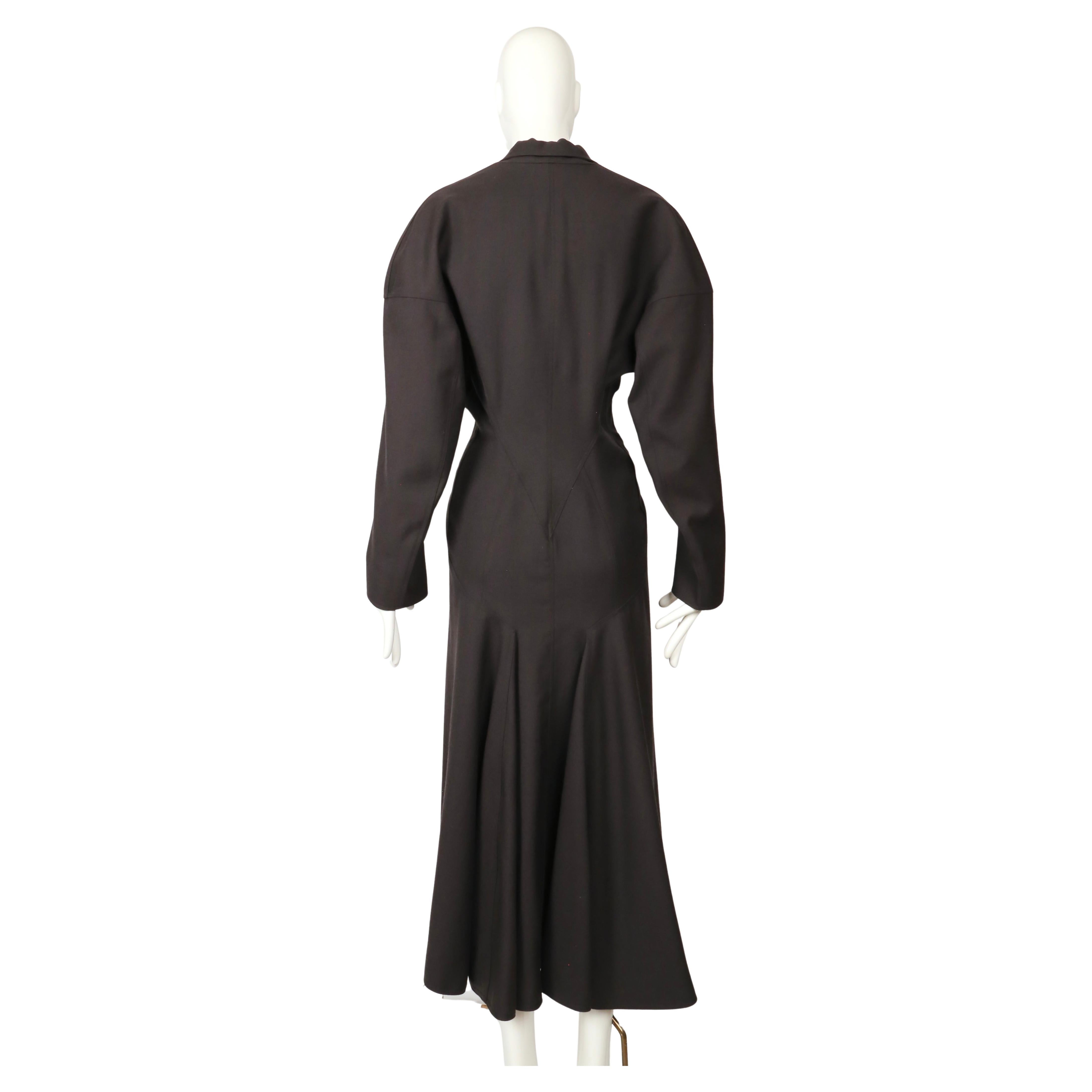 1986 AZZEDINE ALAIA cappotto RUNWAY in gabardine di lana color carbone con cuciture sul retro in vendita 6