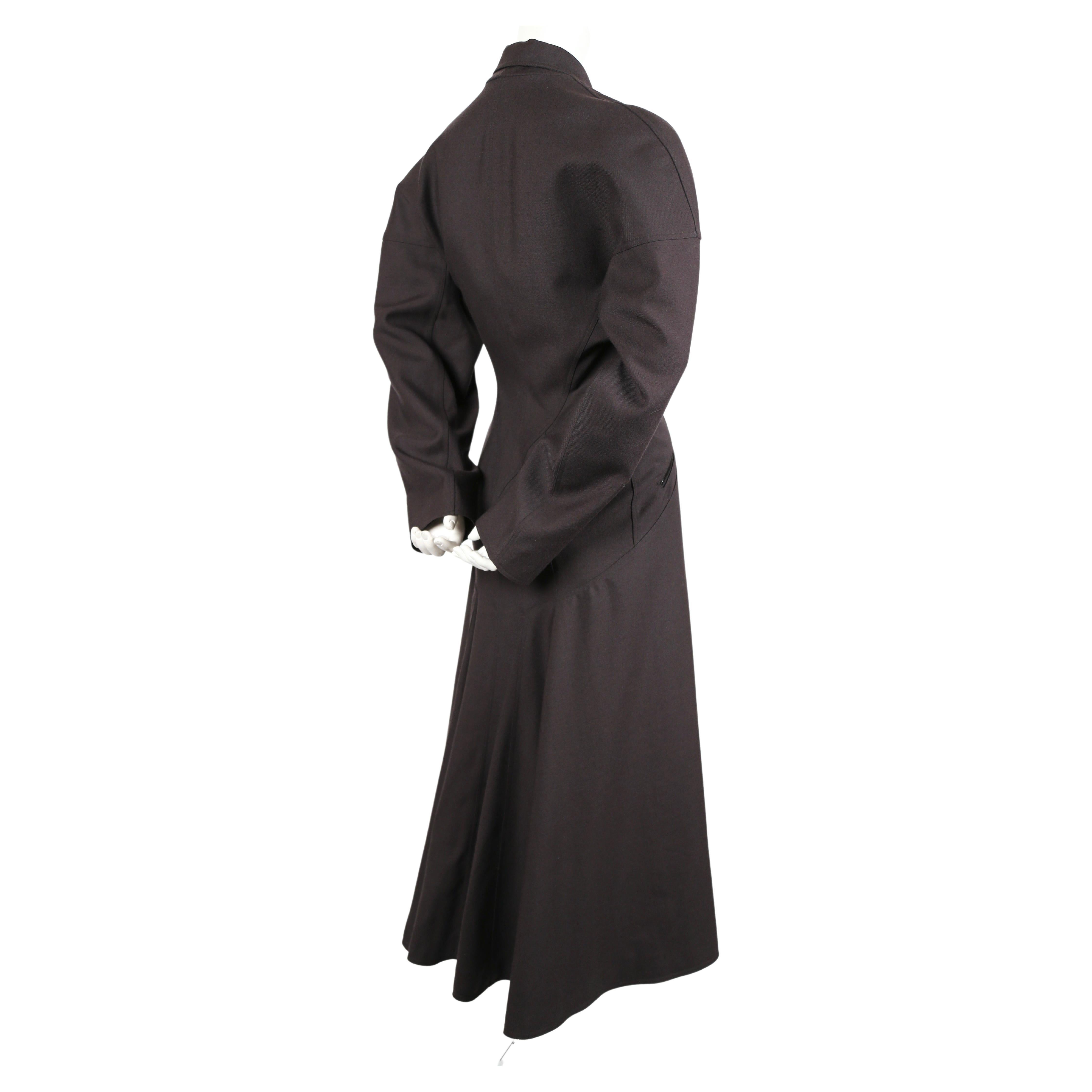 1986 AZZEDINE ALAIA charcoal wool gabardine RUNWAY coat with seamed back  In Good Condition For Sale In San Fransisco, CA