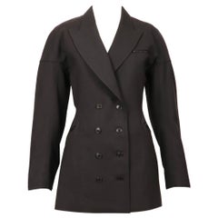 1986 AZZEDINE ALAIA charcoal wool gabardine RUNWAY coat with seamed back