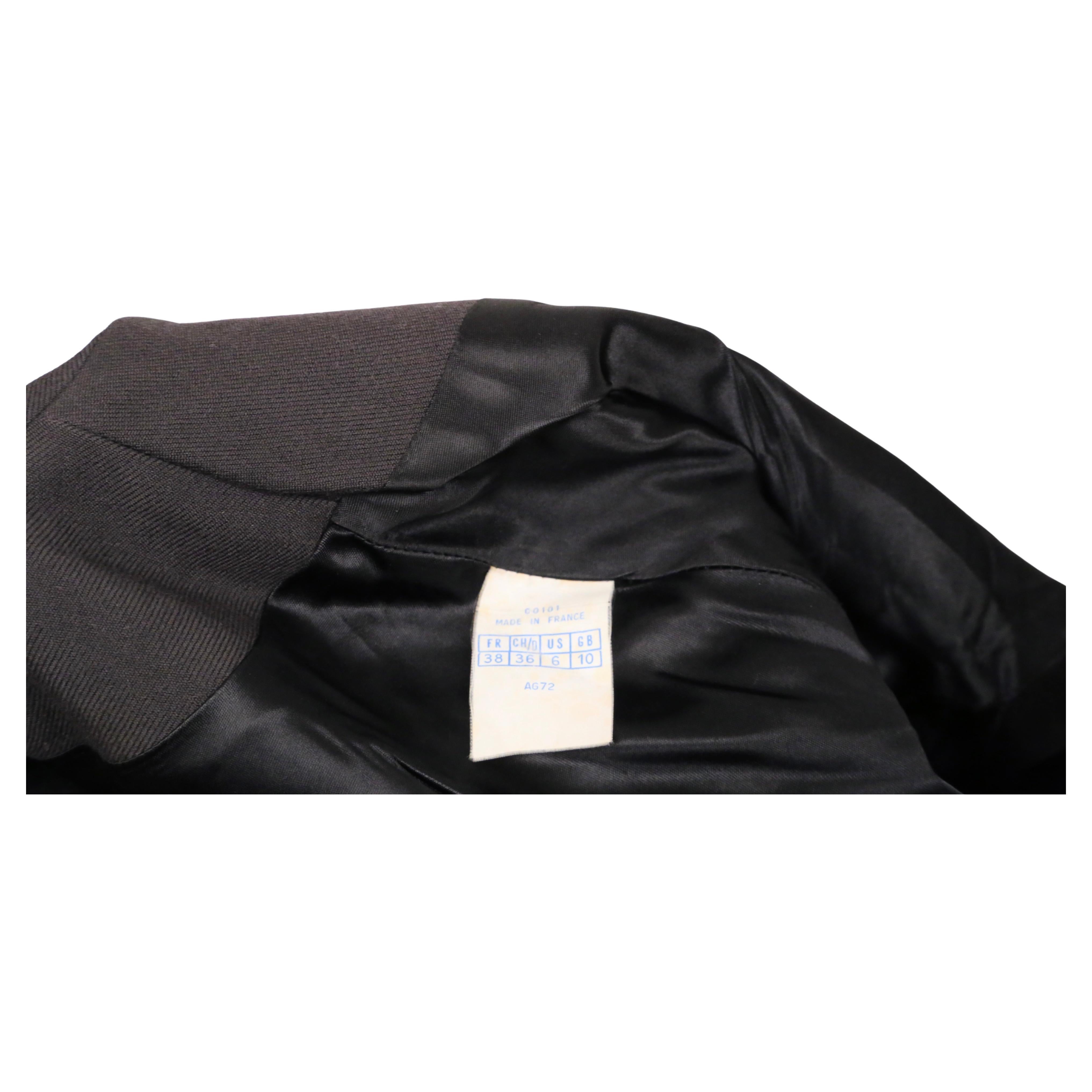 1986 AZZEDINE ALAIA giacca RUNWAY in gabardine di lana color carbone con cuciture sul retro in vendita 7