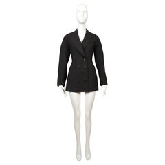 1986 AZZEDINE ALAIA charcoal wool gabardine RUNWAY coat with seamed back