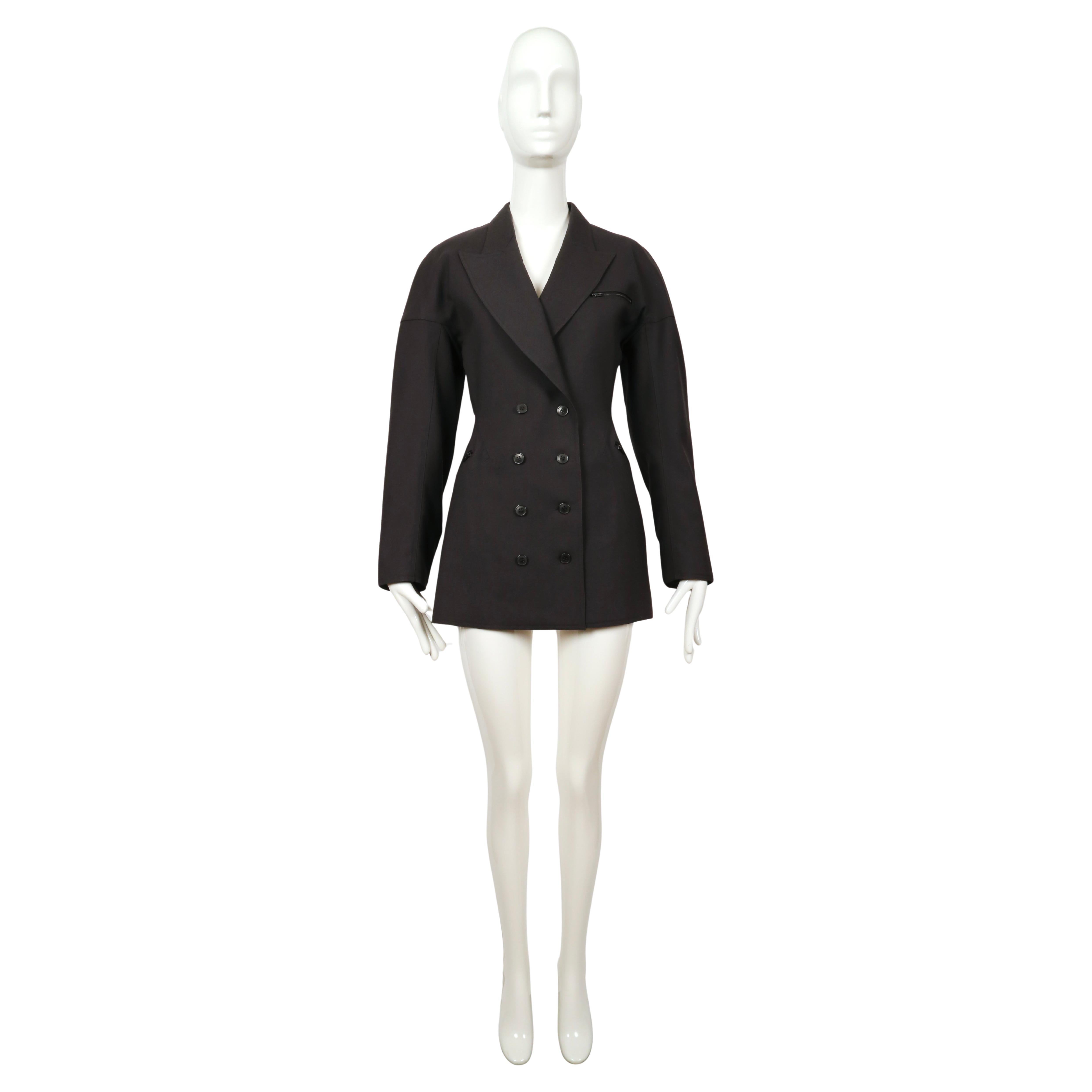 Nero 1986 AZZEDINE ALAIA giacca RUNWAY in gabardine di lana color carbone con cuciture sul retro in vendita