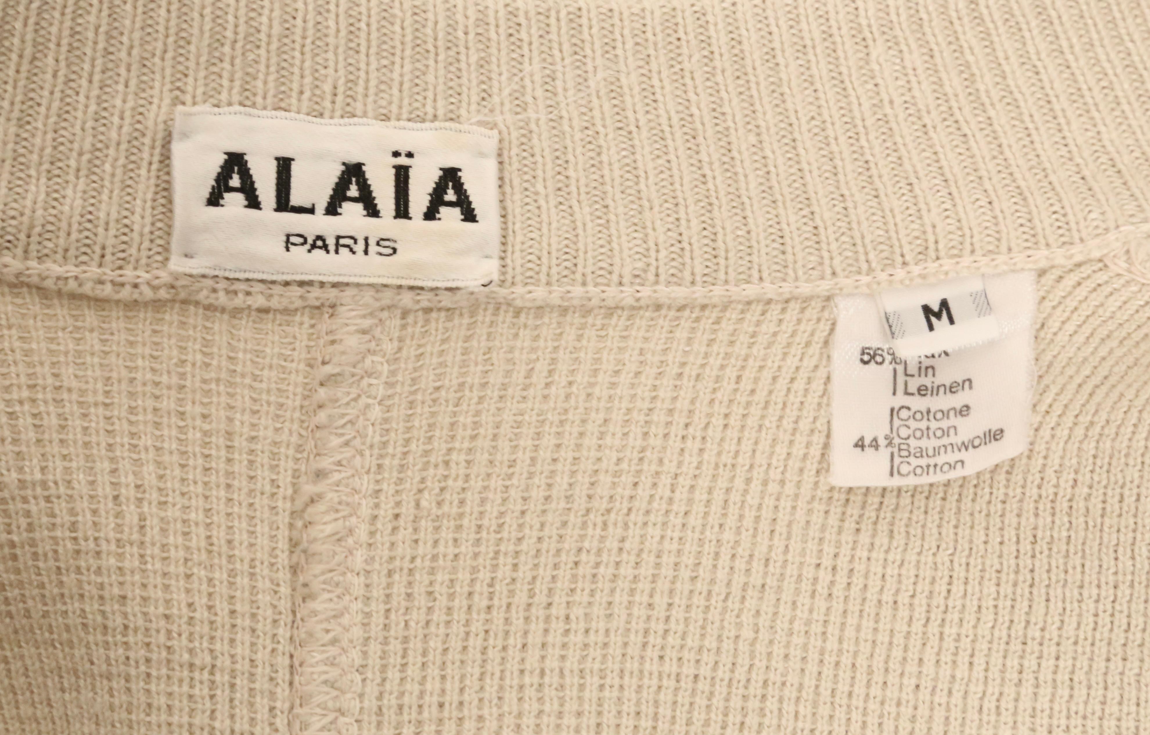 1986 AZZEDINE ALAIA RUNWAY Jacke aus ecrufarbenem Leinen in Kurzform im Angebot 7