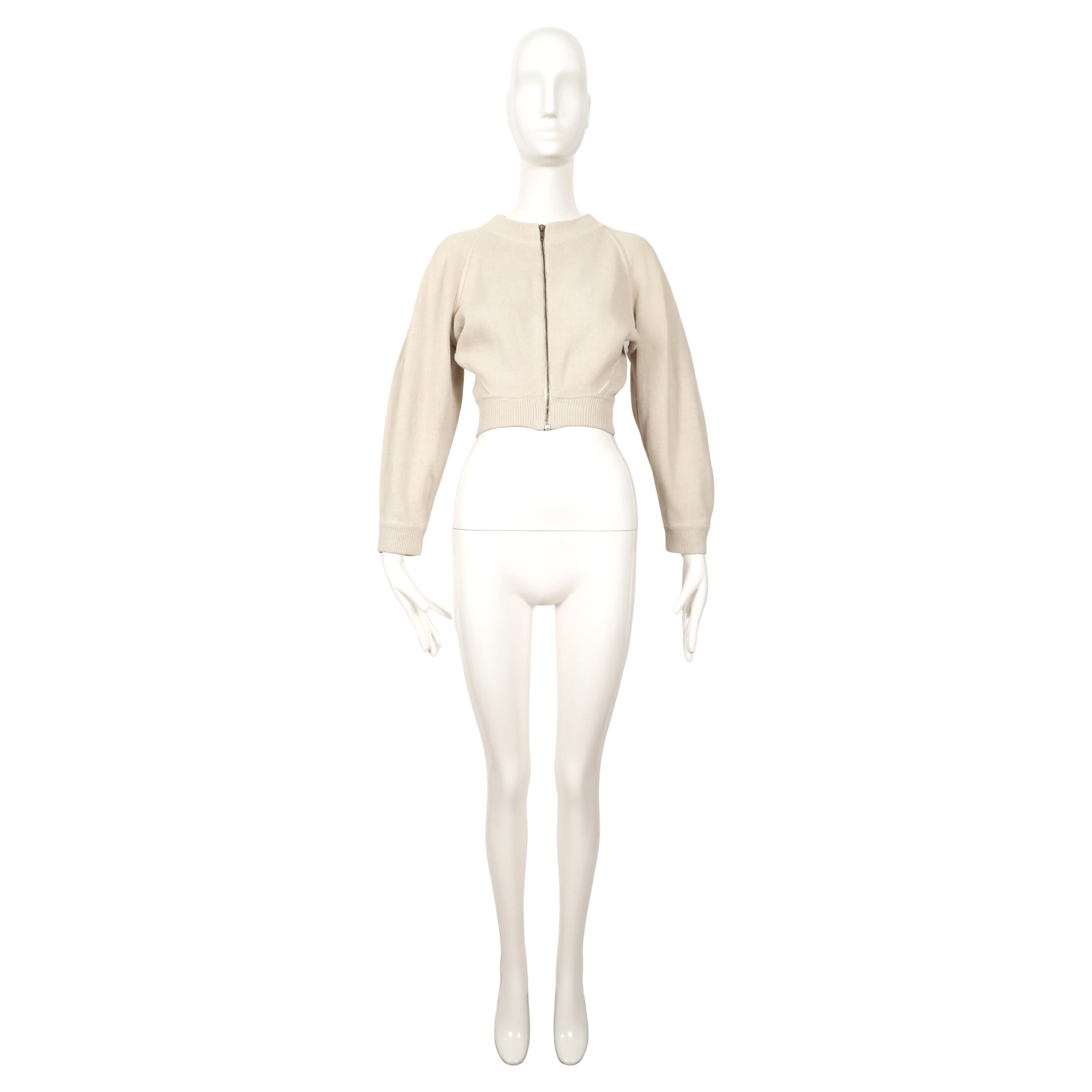 1986 AZZEDINE ALAIA RUNWAY Jacke aus ecrufarbenem Leinen in Kurzform (Beige) im Angebot
