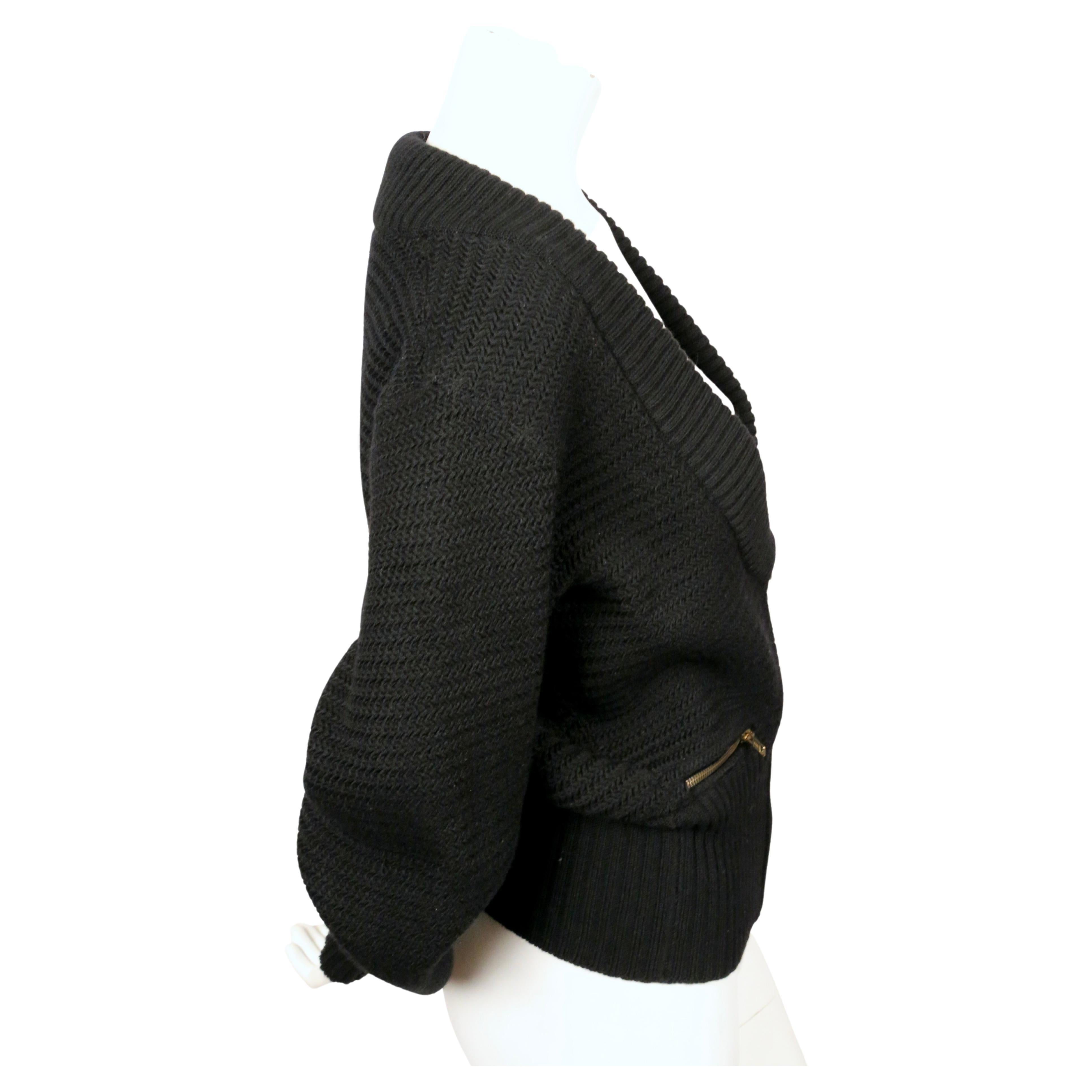 Black 1986 AZZEDINE ALAIA heavy knit black RUNWAY cardigan sweater coat with zippers For Sale