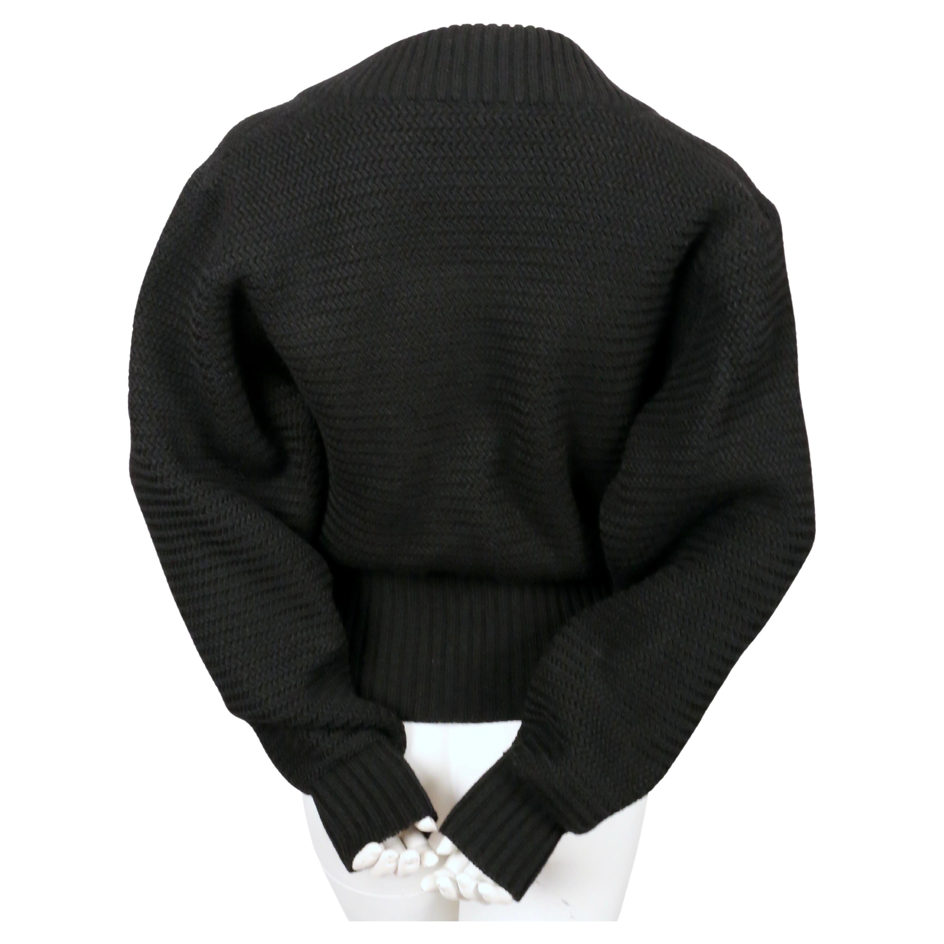 1986 AZZEDINE ALAIA heavy knit black RUNWAY cardigan sweater coat with zippers For Sale 2