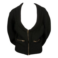 Retro 1986 AZZEDINE ALAIA heavy knit black RUNWAY cardigan sweater coat with zippers