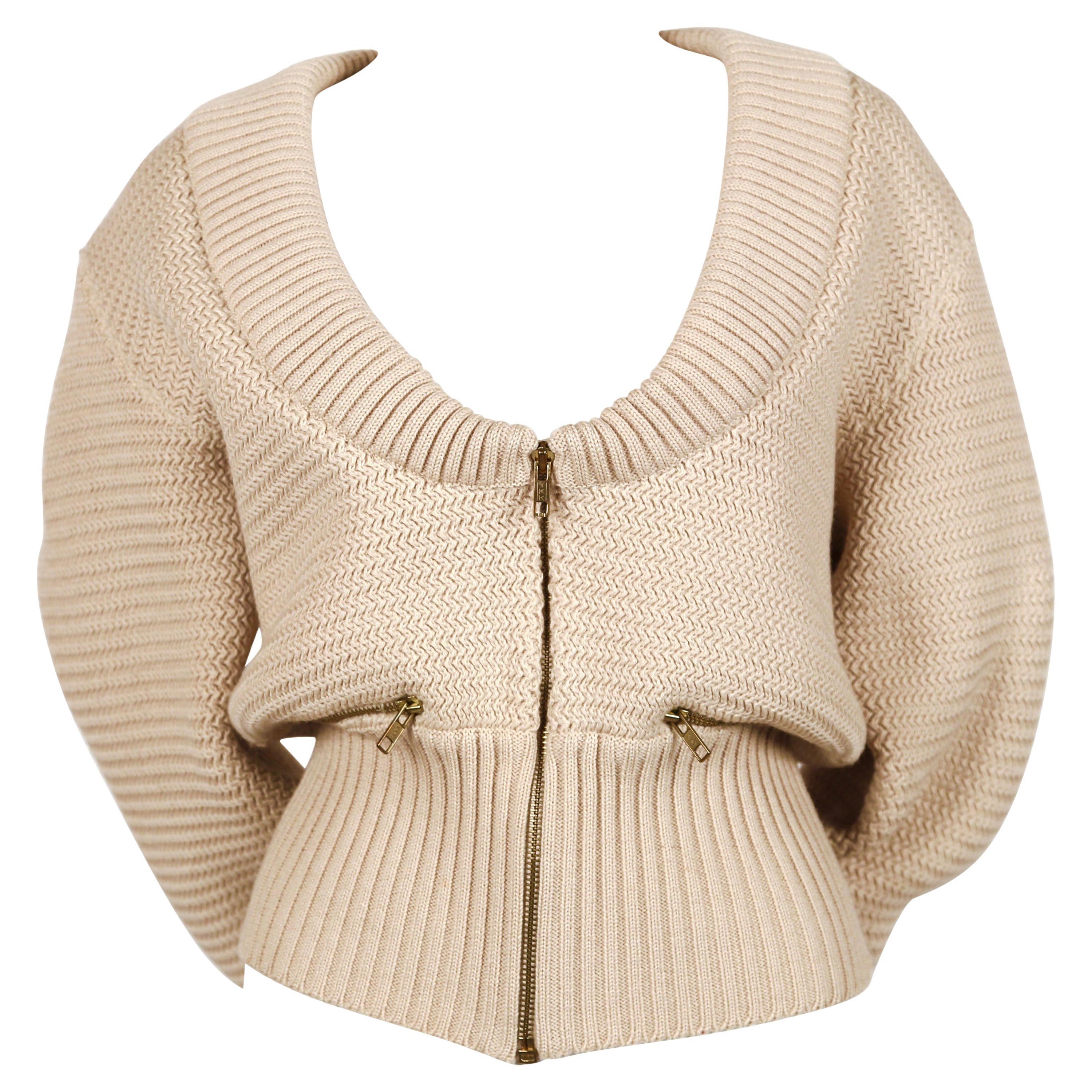 1986 AZZEDINE ALAIA heavy knit RUNWAY cardigan sweater coat with zippers For Sale