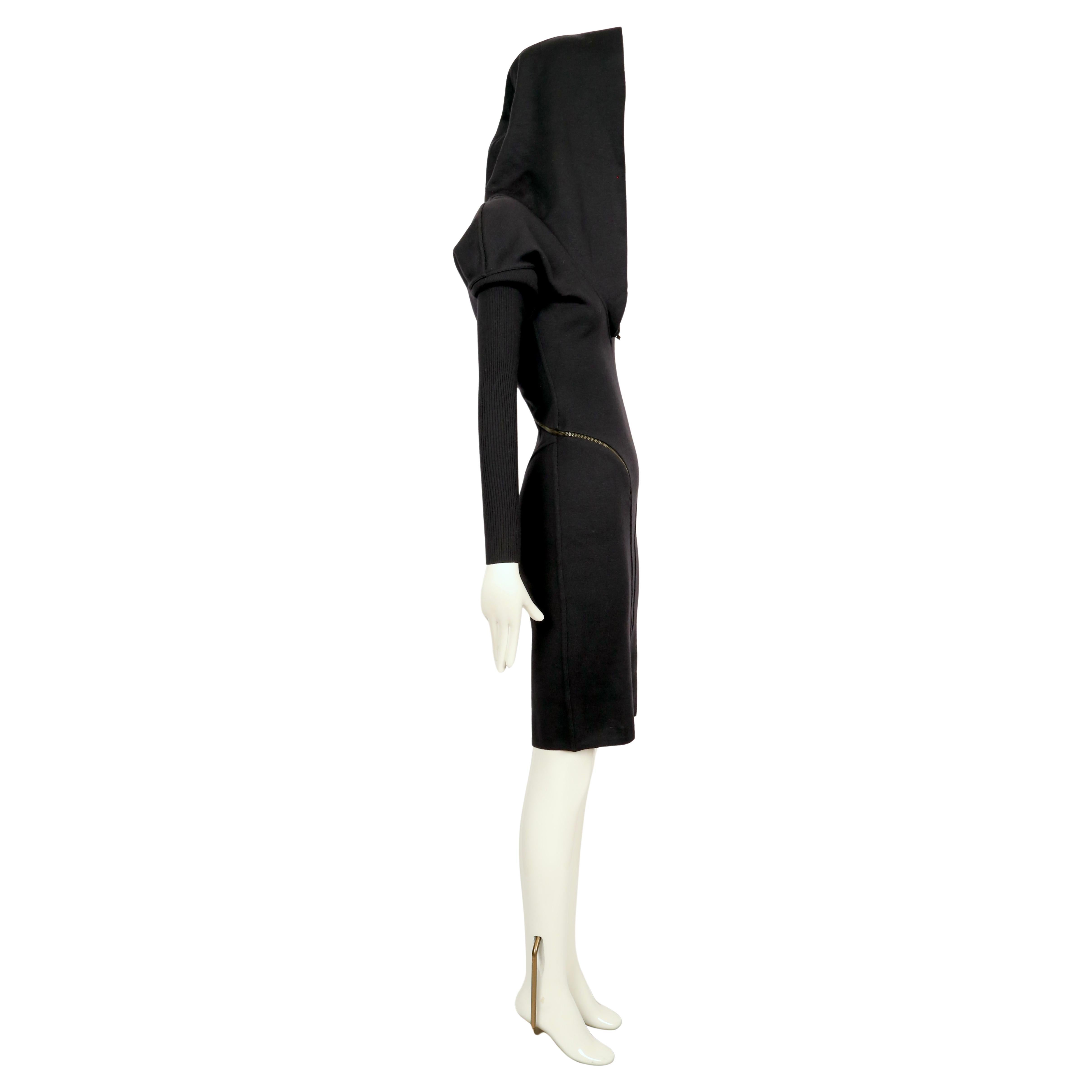 1986 AZZEDINE ALAIA iconic spiral zippered hooded black RUNWAY dress In Good Condition In San Fransisco, CA