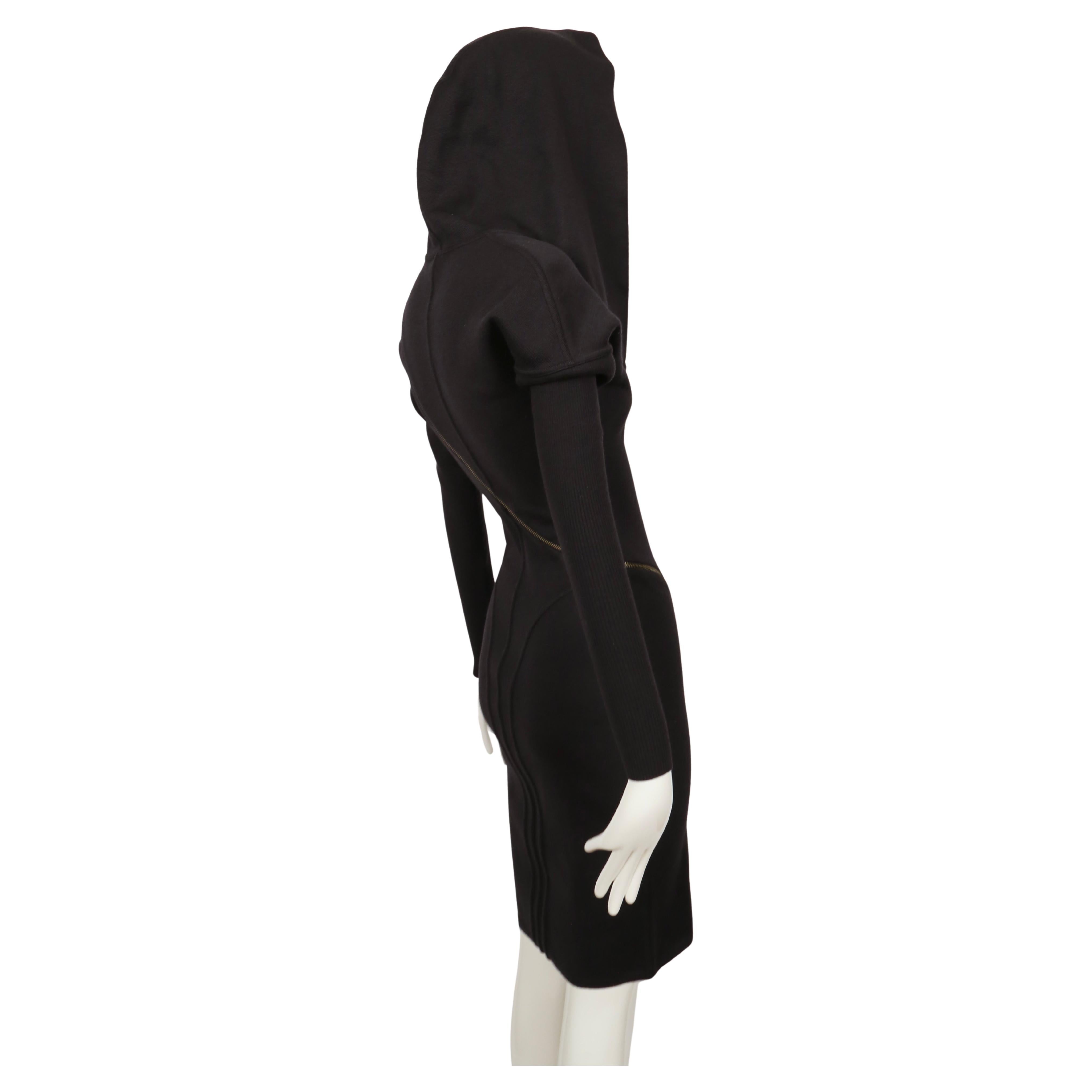 Women's or Men's 1986 AZZEDINE ALAIA iconic spiral zippered hooded black RUNWAY dress