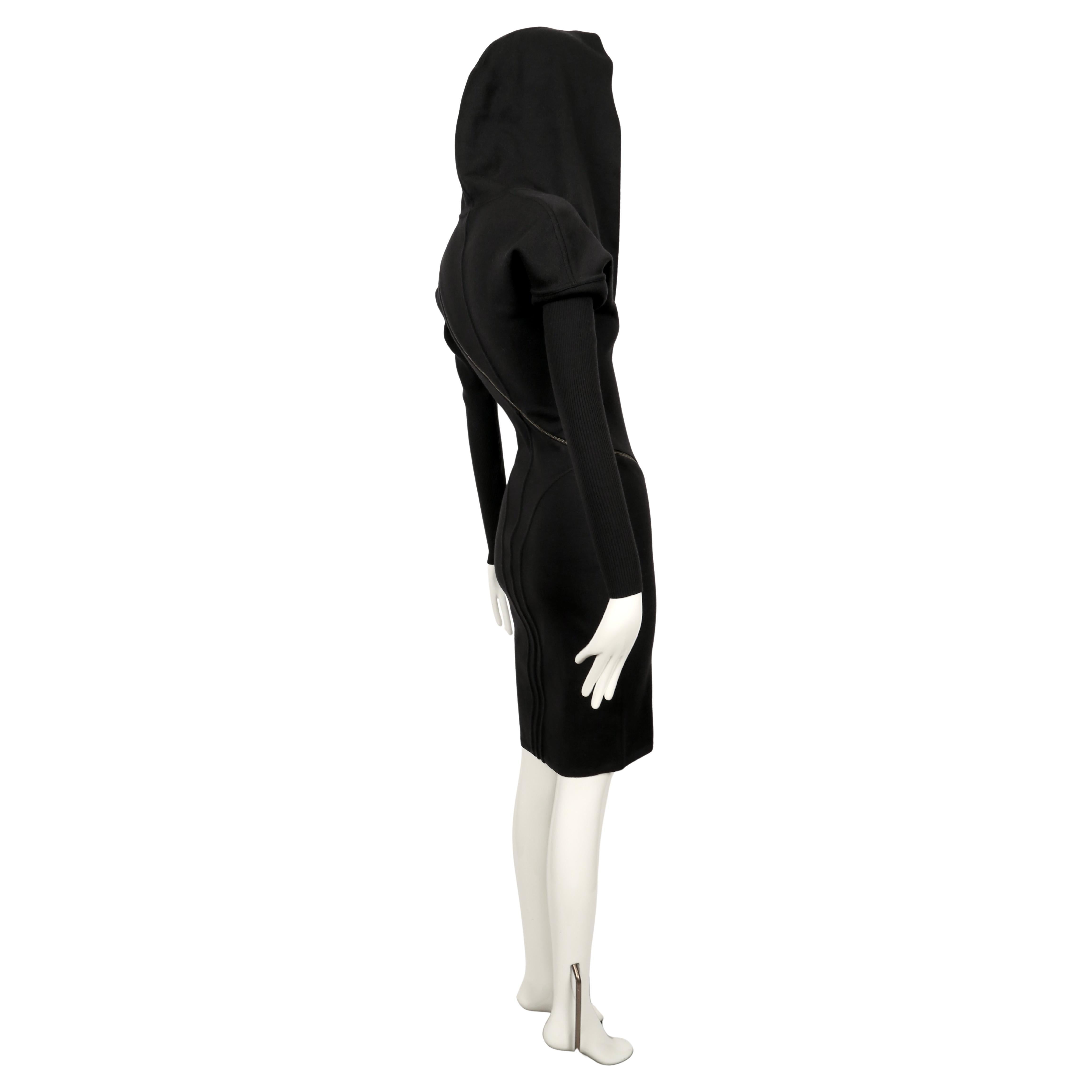 1986 AZZEDINE ALAIA iconic spiral zippered hooded black RUNWAY dress 1
