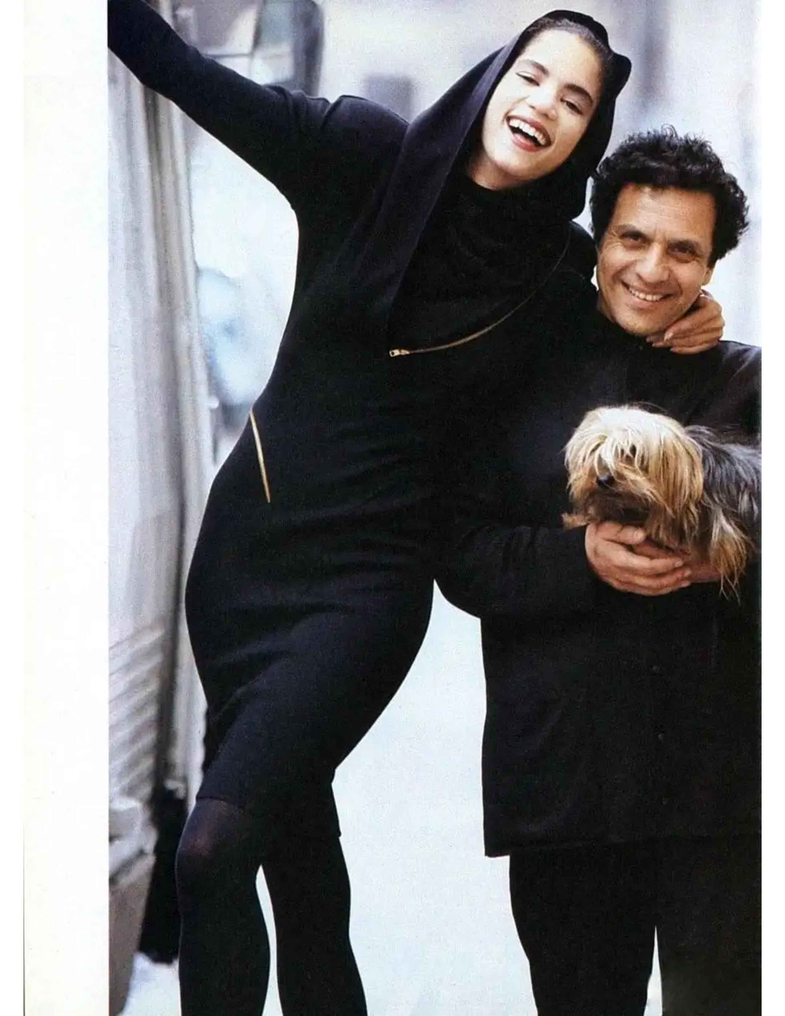 Women's or Men's 1986 AZZEDINE ALAIA iconic spiral zippered hooded black runway dress