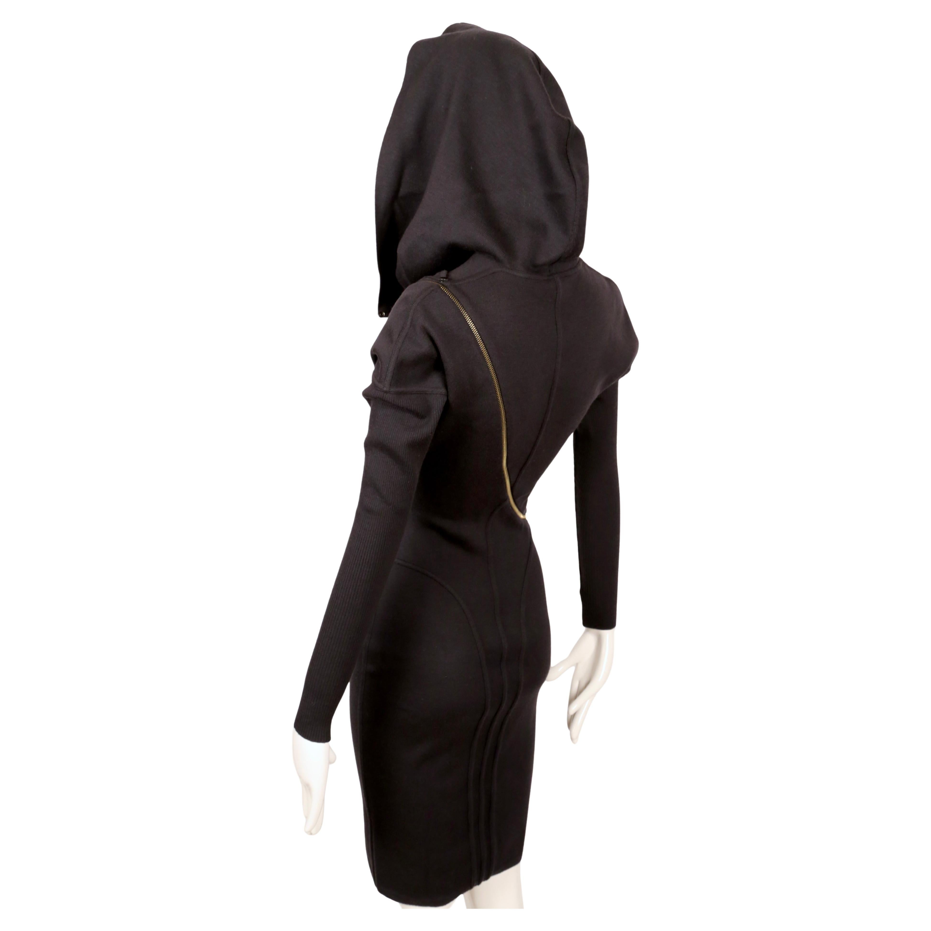 1986 AZZEDINE ALAIA iconic spiral zippered hooded black RUNWAY dress 2