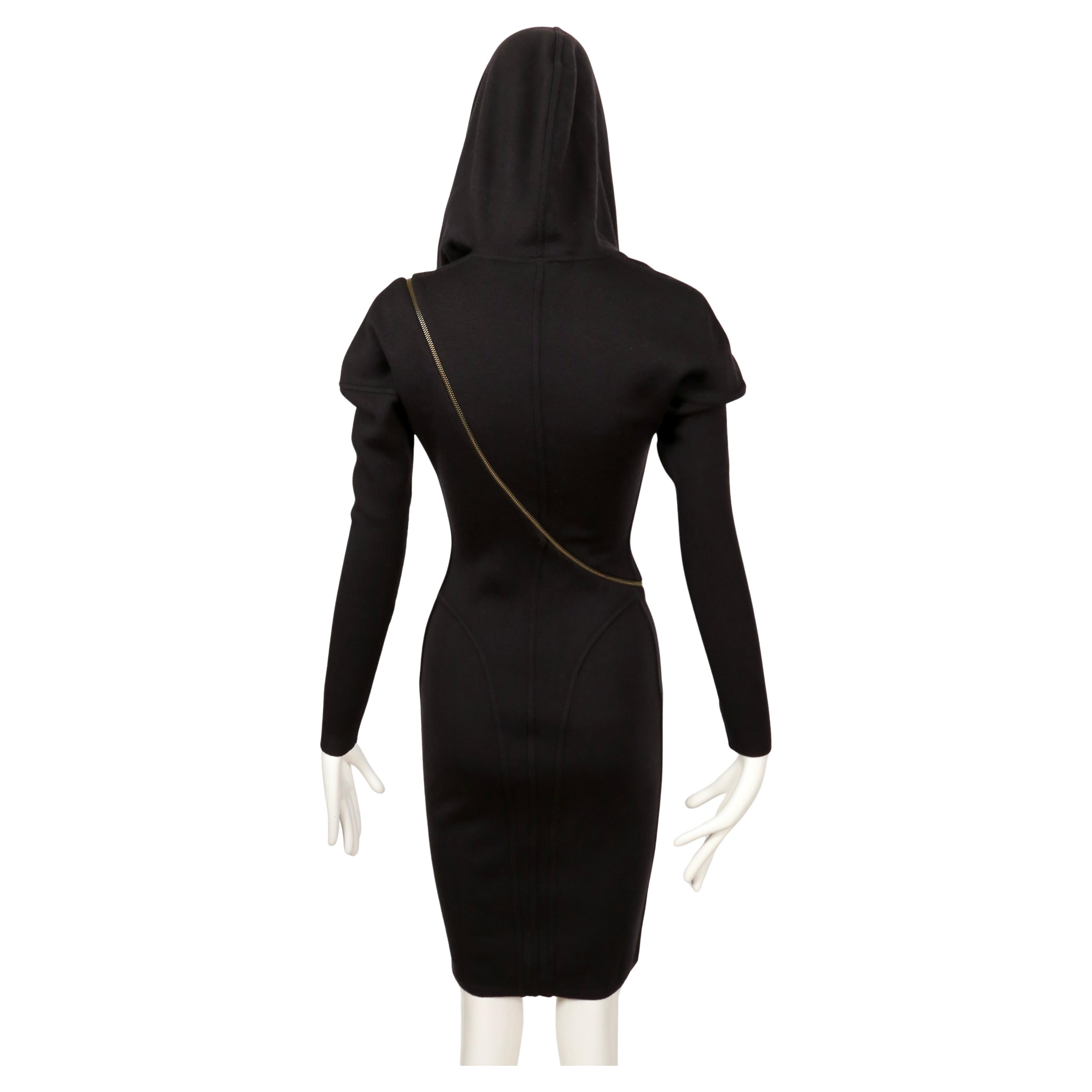1986 AZZEDINE ALAIA iconic spiral zippered hooded black RUNWAY dress 3