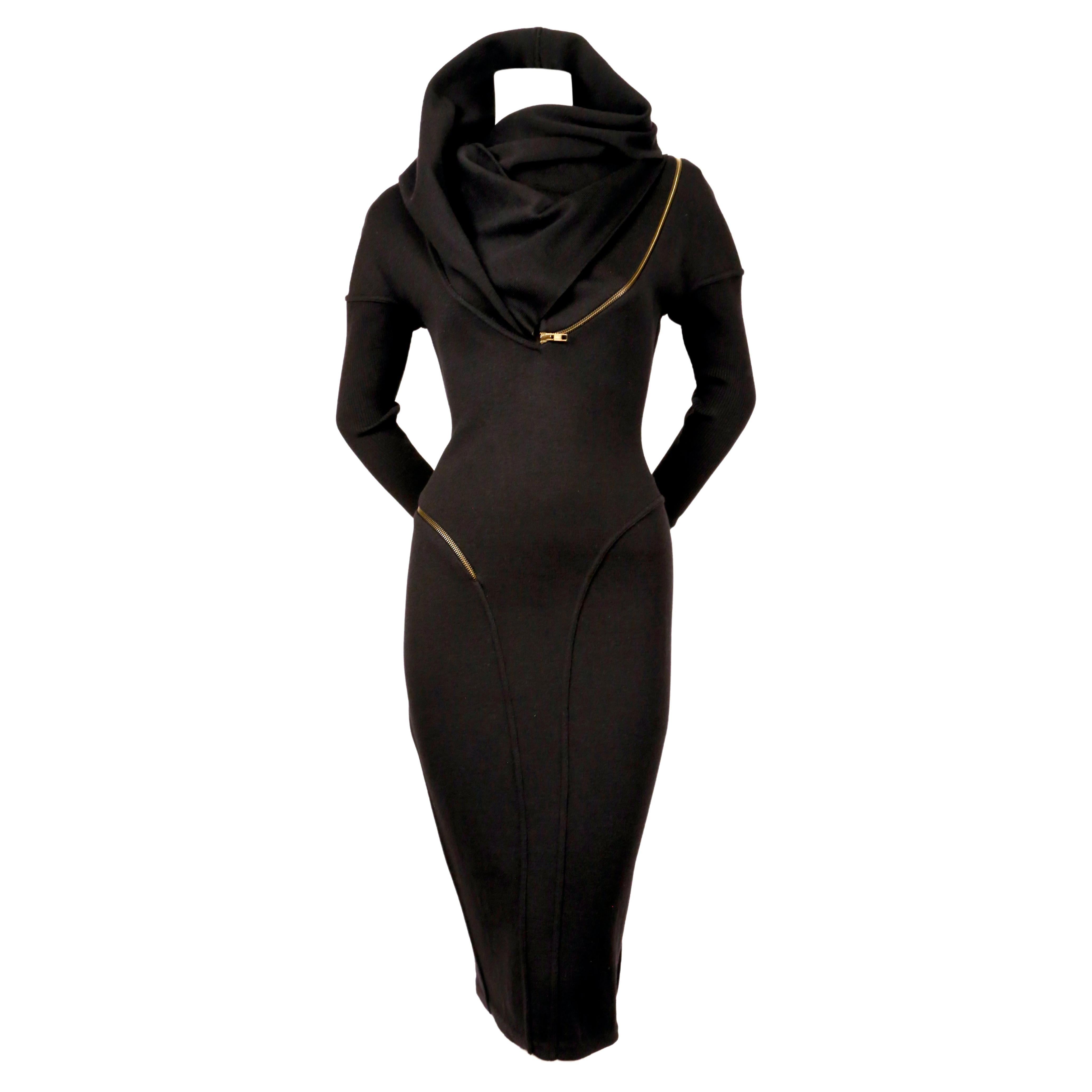 Azzedine Alaia black jersey dress with belt at 1stDibs