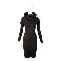 1986 AZZEDINE ALAIA iconic spiral zippered hooded black RUNWAY dress