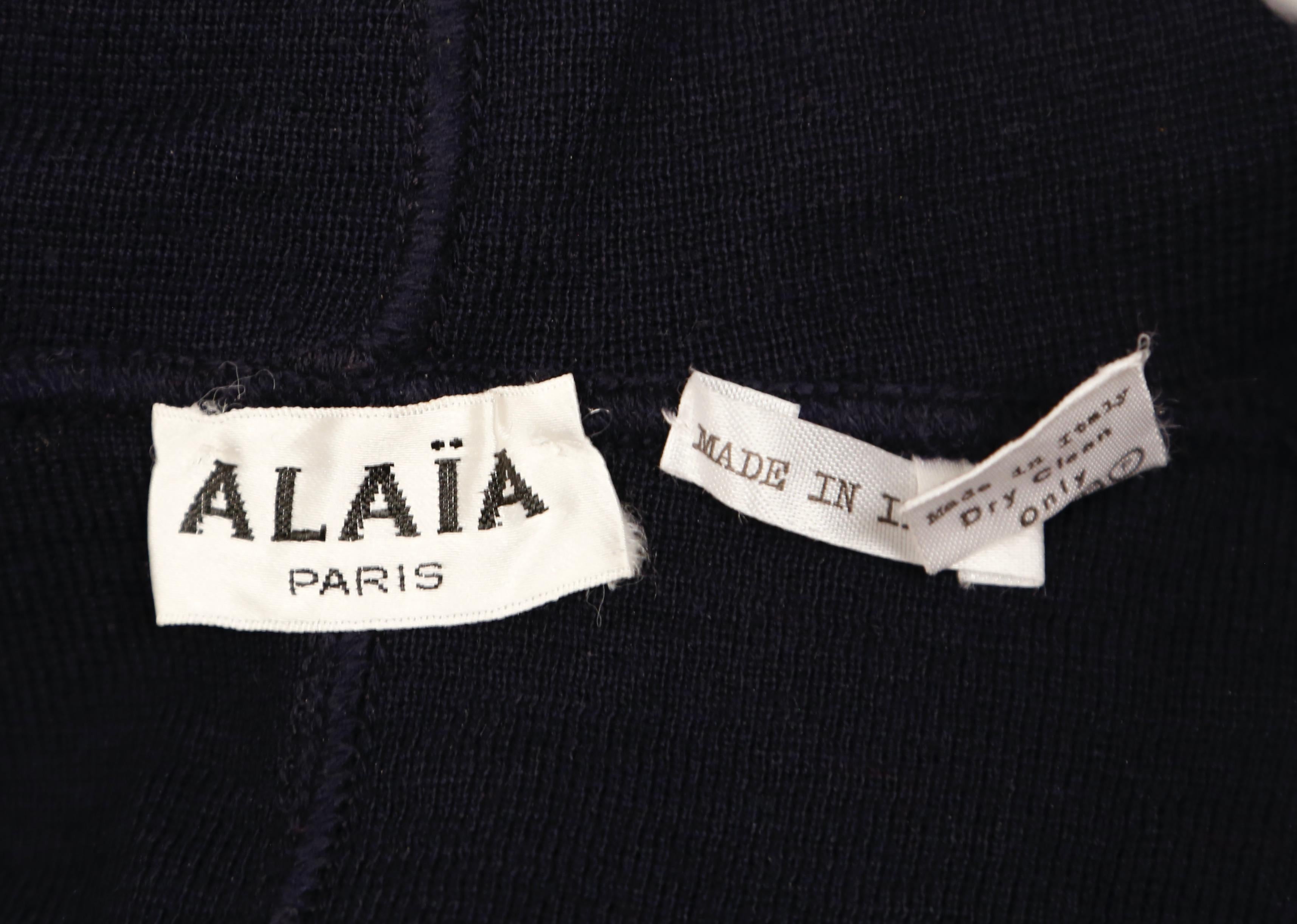 Women's or Men's 1986 AZZEDINE ALAIA iconic spiral zippered hooded navy blue runway dress