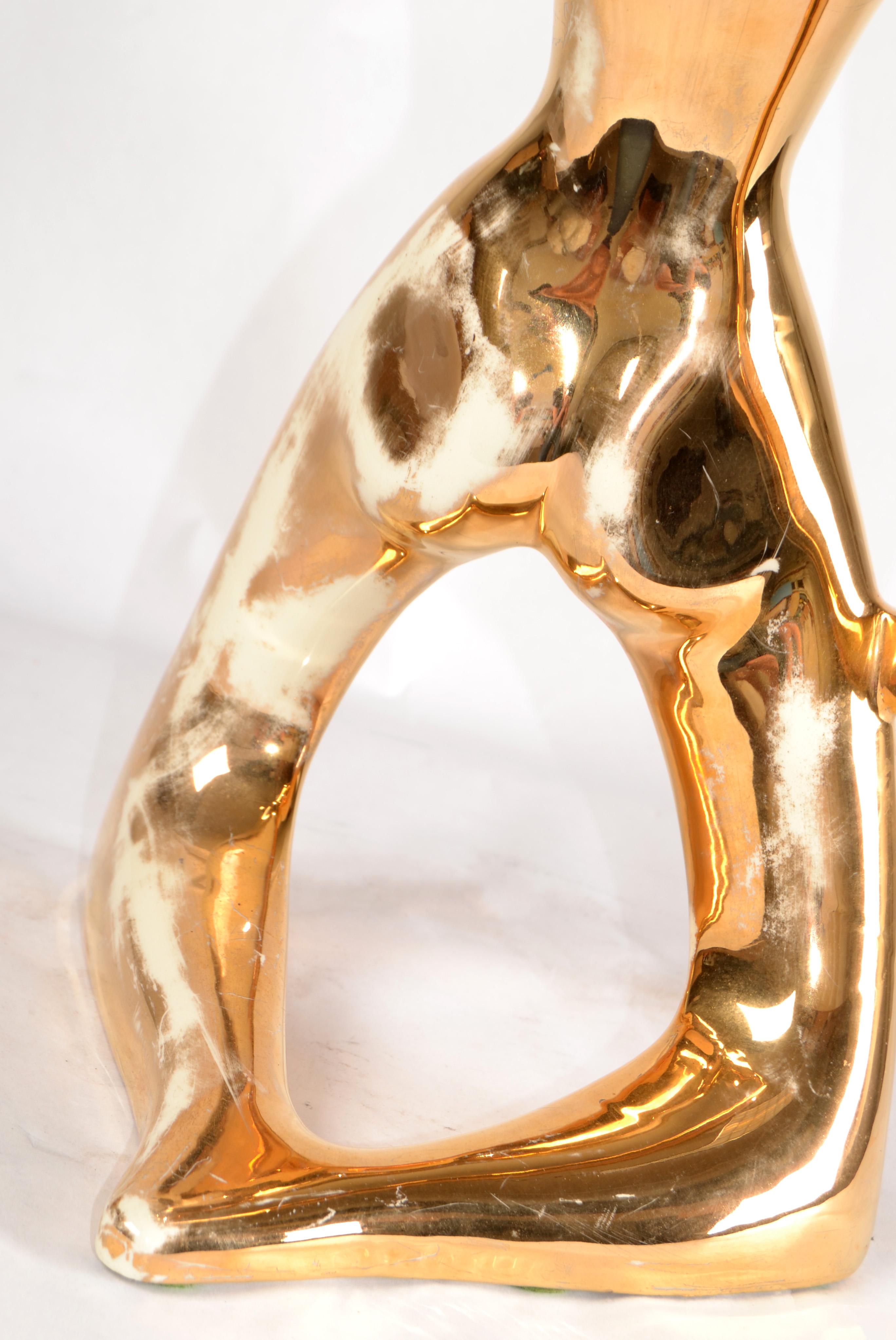 1986 Bohemian Jaru Cubist Nude Ceramic Woman Sculpture Distressed Gold Finish For Sale 7