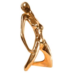 1986 Jaru Cubist Nude Ceramic Woman Sculpture Distressed Gold Finish