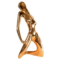 1986 Bohemian Jaru Cubist Nude Ceramic Woman Sculpture Distressed Gold Finish