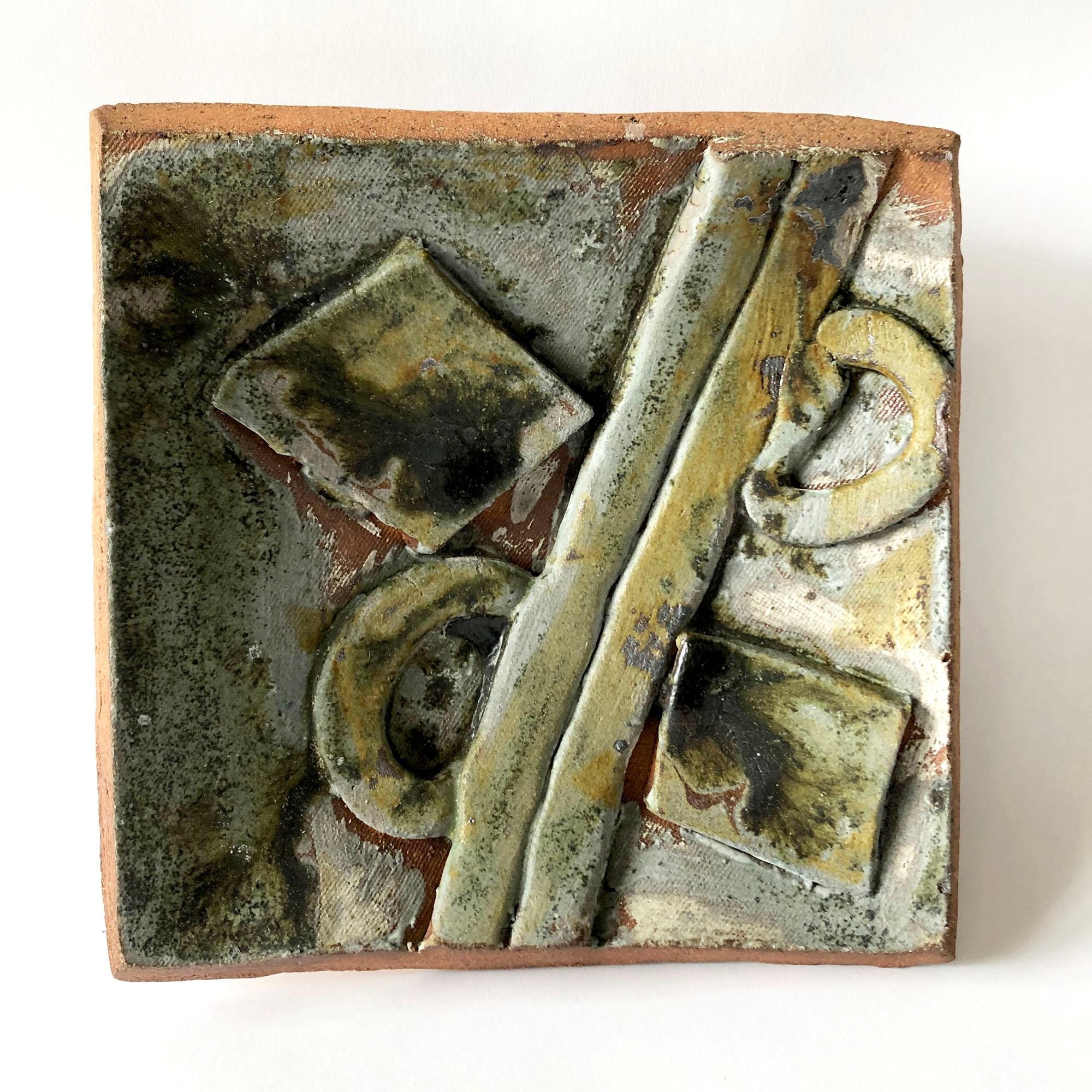 American 1986 California Studio Abstract Stoneware Pottery Wall Tryptic