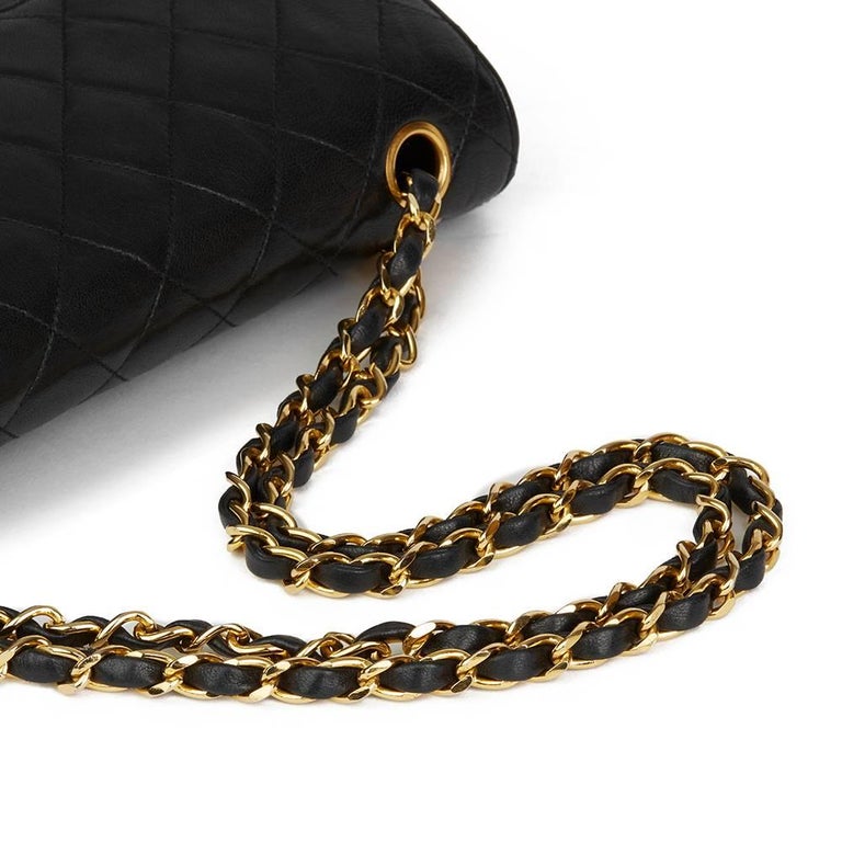 1986 Chanel Black Quilted Lambskin Vintage Medium Classic Double