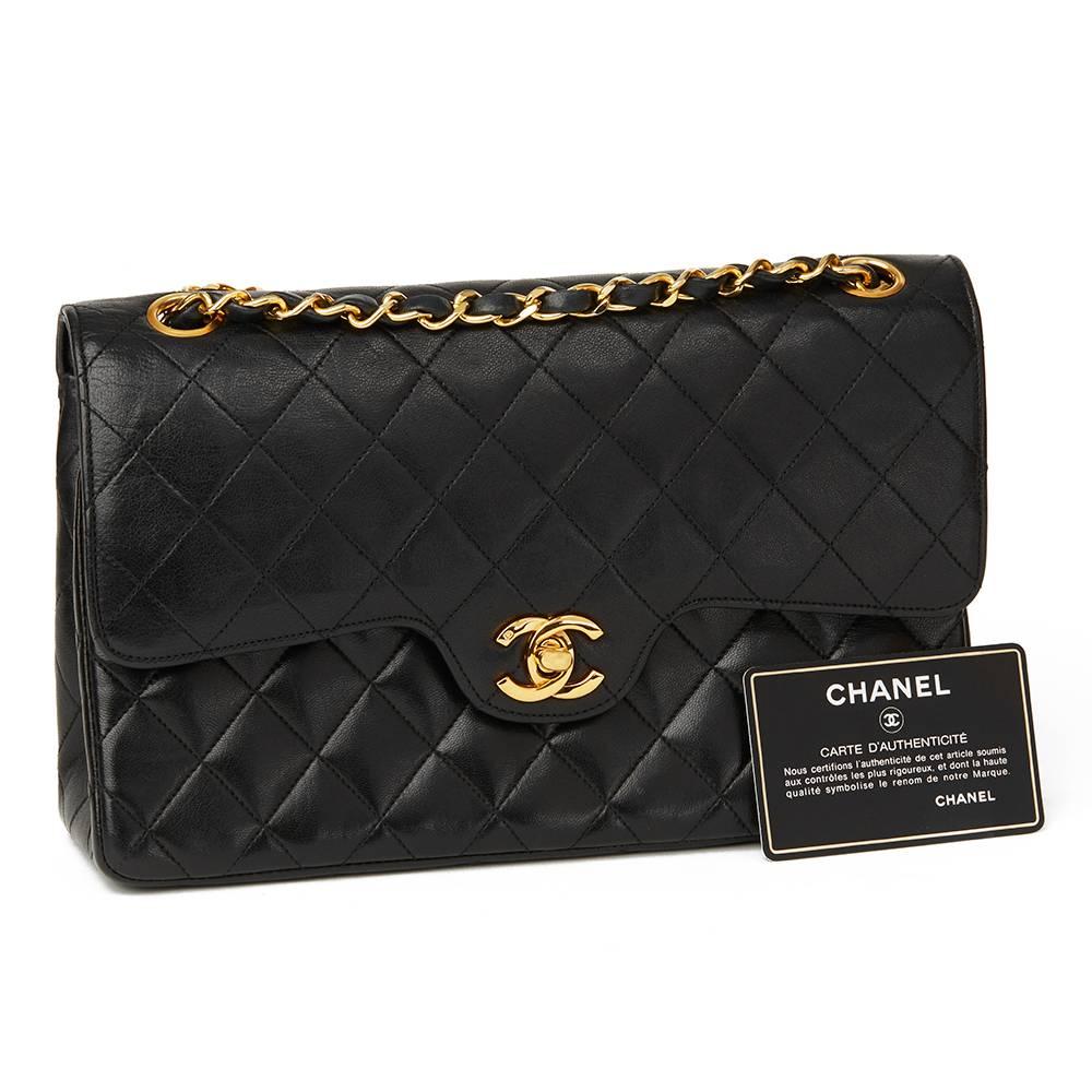 1986 Chanel Black Quilted Lambskin Vintage Medium Classic Double Flap Bag 2