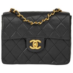 1986 Chanel Black Quilted Lambskin Vintage Mini Flap Bag