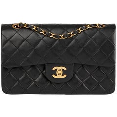 1986 Chanel Black Quilted Lambskin Vintage Small Classic Double Flap Bag