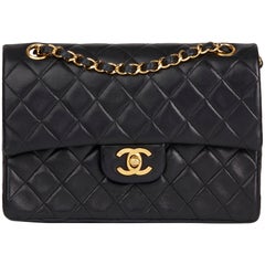 1986 Chanel Black Quilted Lambskin Vintage Small Classic Double Flap Bag