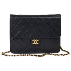 1986 Chanel Black Quilted Lambskin Vintage Small Classic Single Flap Bag