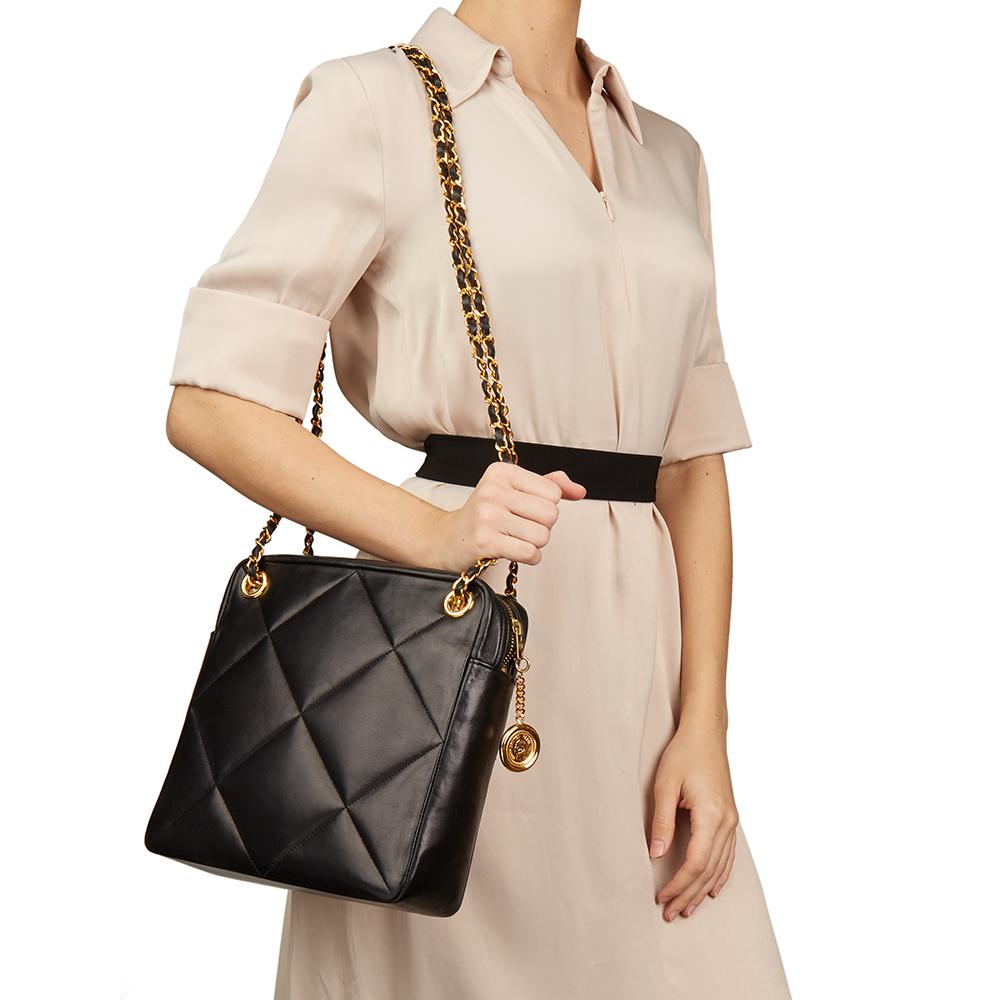 1986 Chanel Black Quilted Lambskin Vintage Timeless Charm Shoulder Bag  8