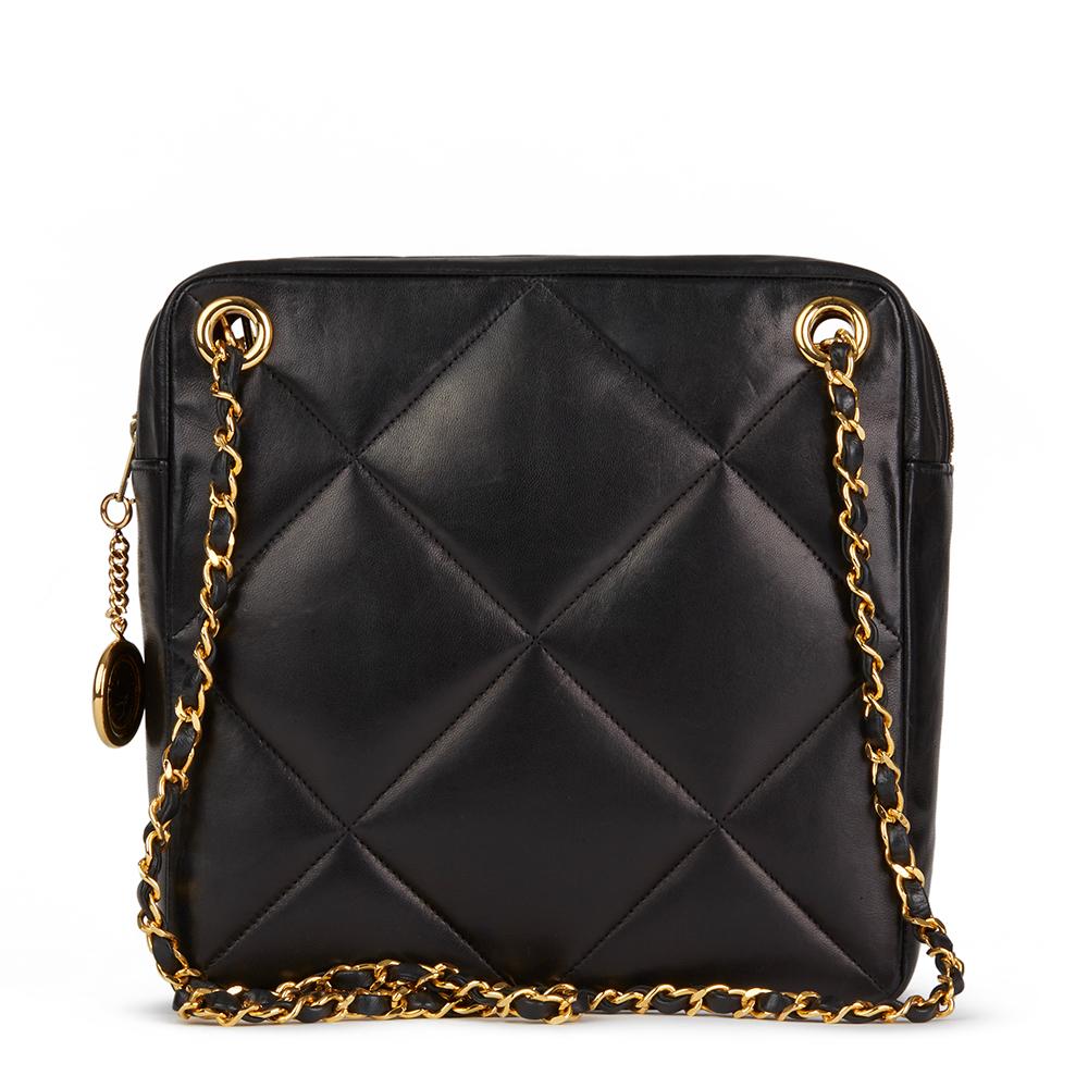 Women's 1986 Chanel Black Quilted Lambskin Vintage Timeless Charm Shoulder Bag 