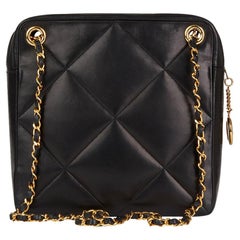 1986 Chanel Black Quilted Lambskin Vintage Timeless Charm Shoulder Bag 