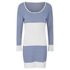 1986 Chanel Blue White Breton Striped Knit Dress