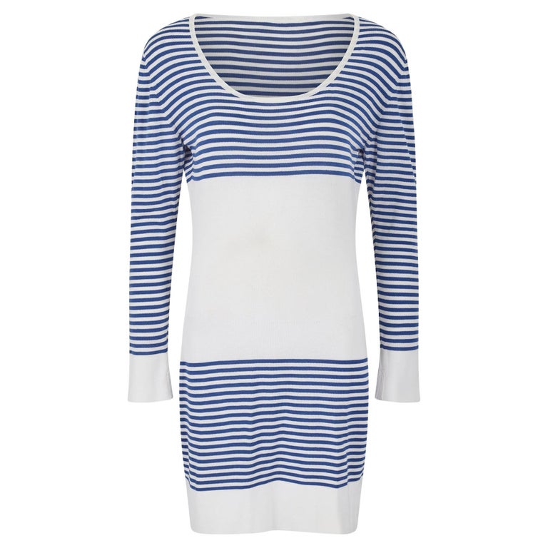 1986 Chanel Blue White Breton Striped Knit Dress For Sale at 1stDibs